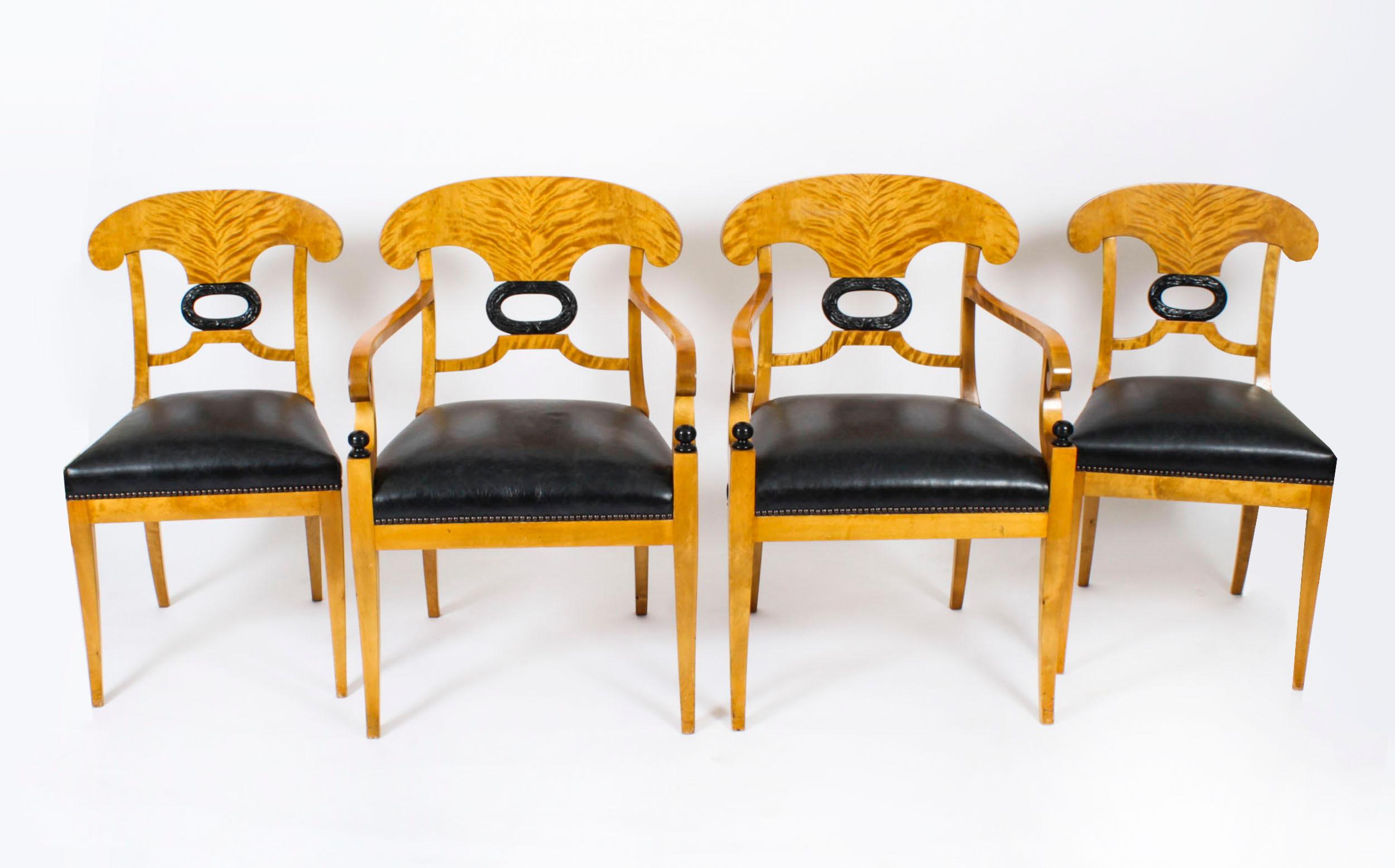 Antique Swedish Biedermeier Birchwood Pair Arm Chairs & Pair Side Chairs For Sale 15