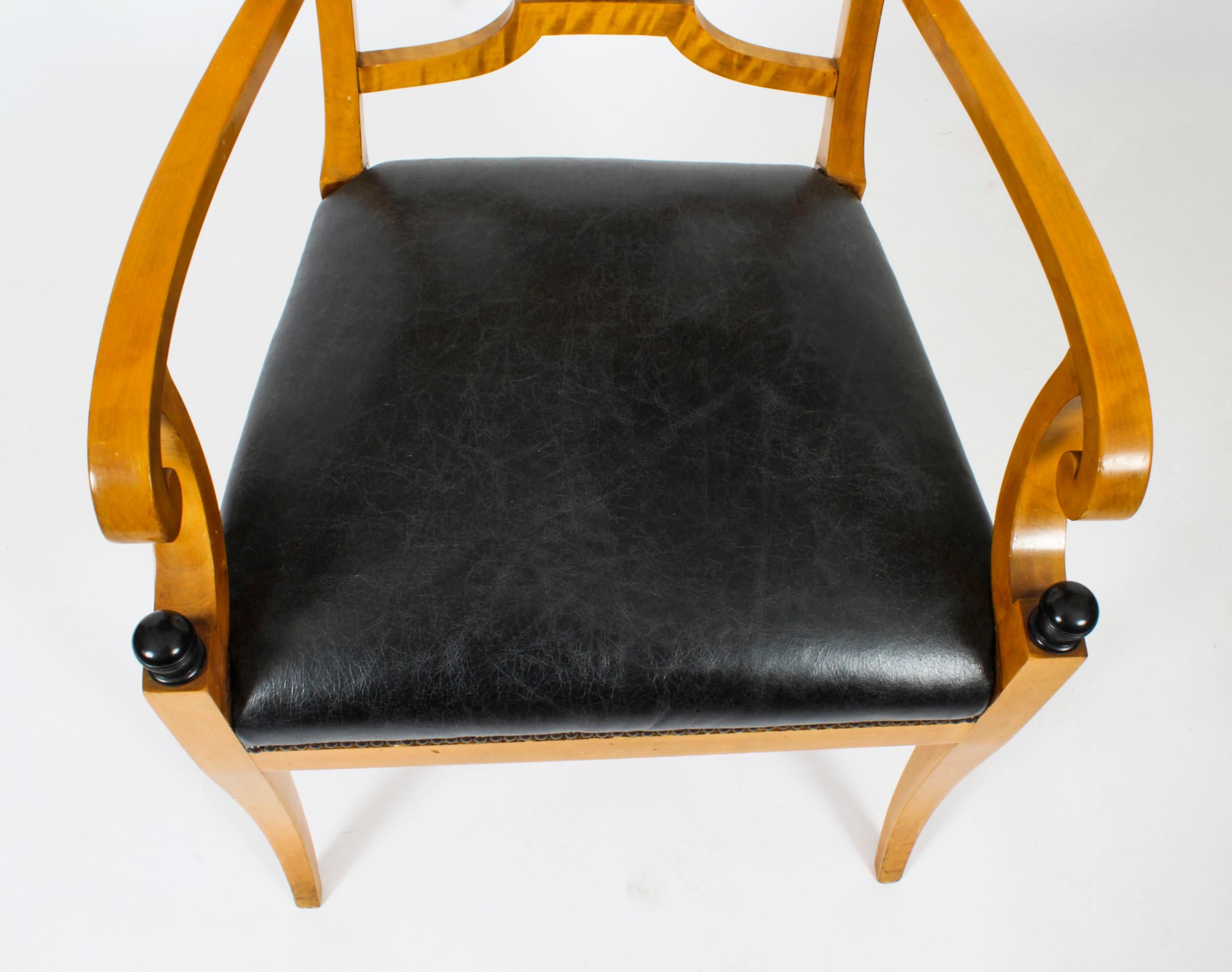 Wood Antique Swedish Biedermeier Birchwood Pair Arm Chairs & Pair Side Chairs For Sale