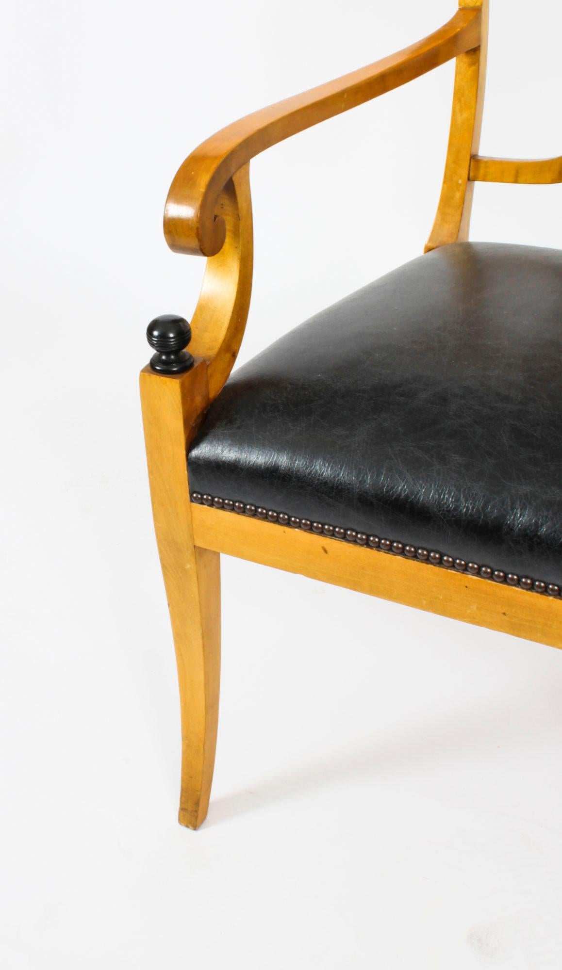 Antique Swedish Biedermeier Birchwood Pair Arm Chairs & Pair Side Chairs For Sale 1
