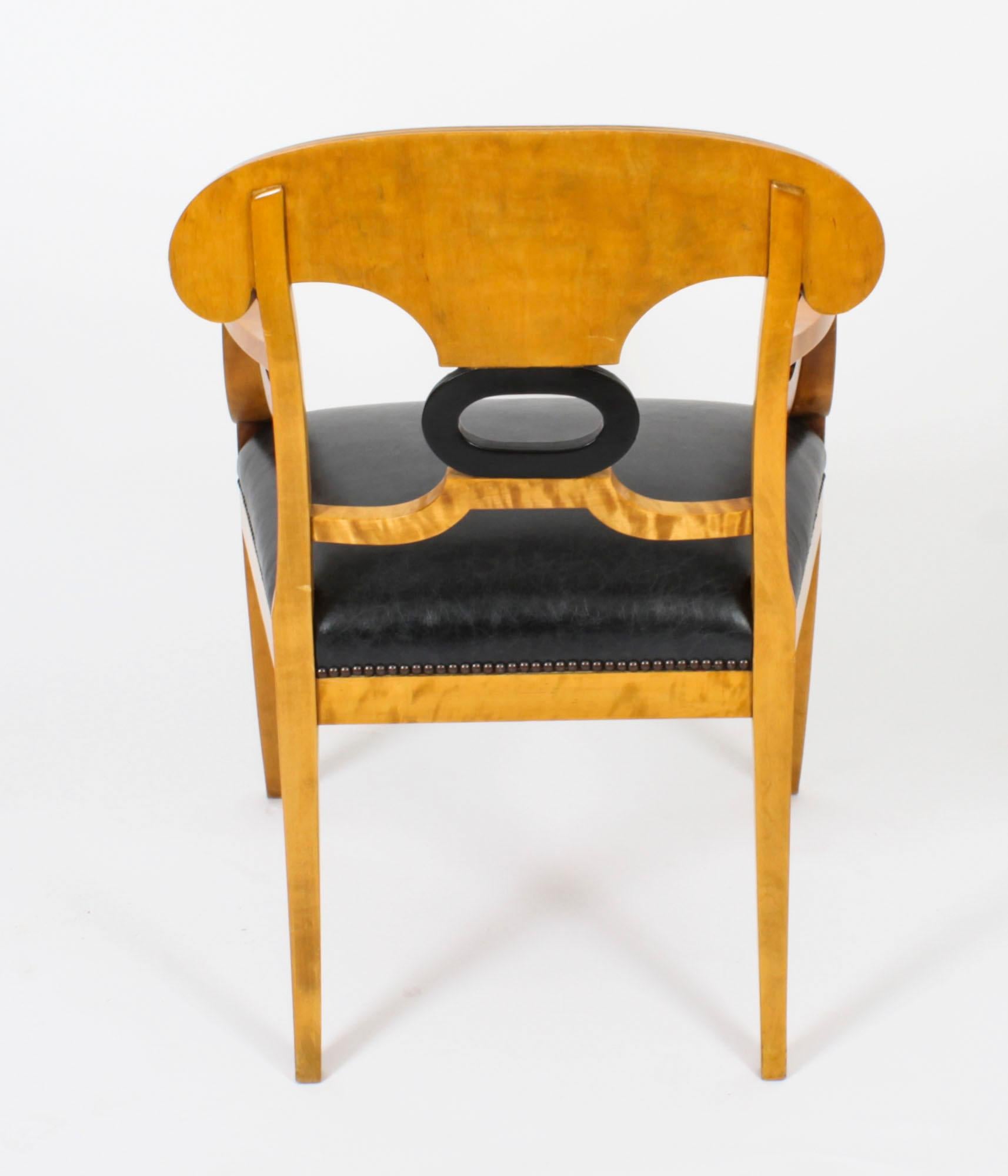 Antique Swedish Biedermeier Birchwood Pair Arm Chairs & Pair Side Chairs For Sale 3