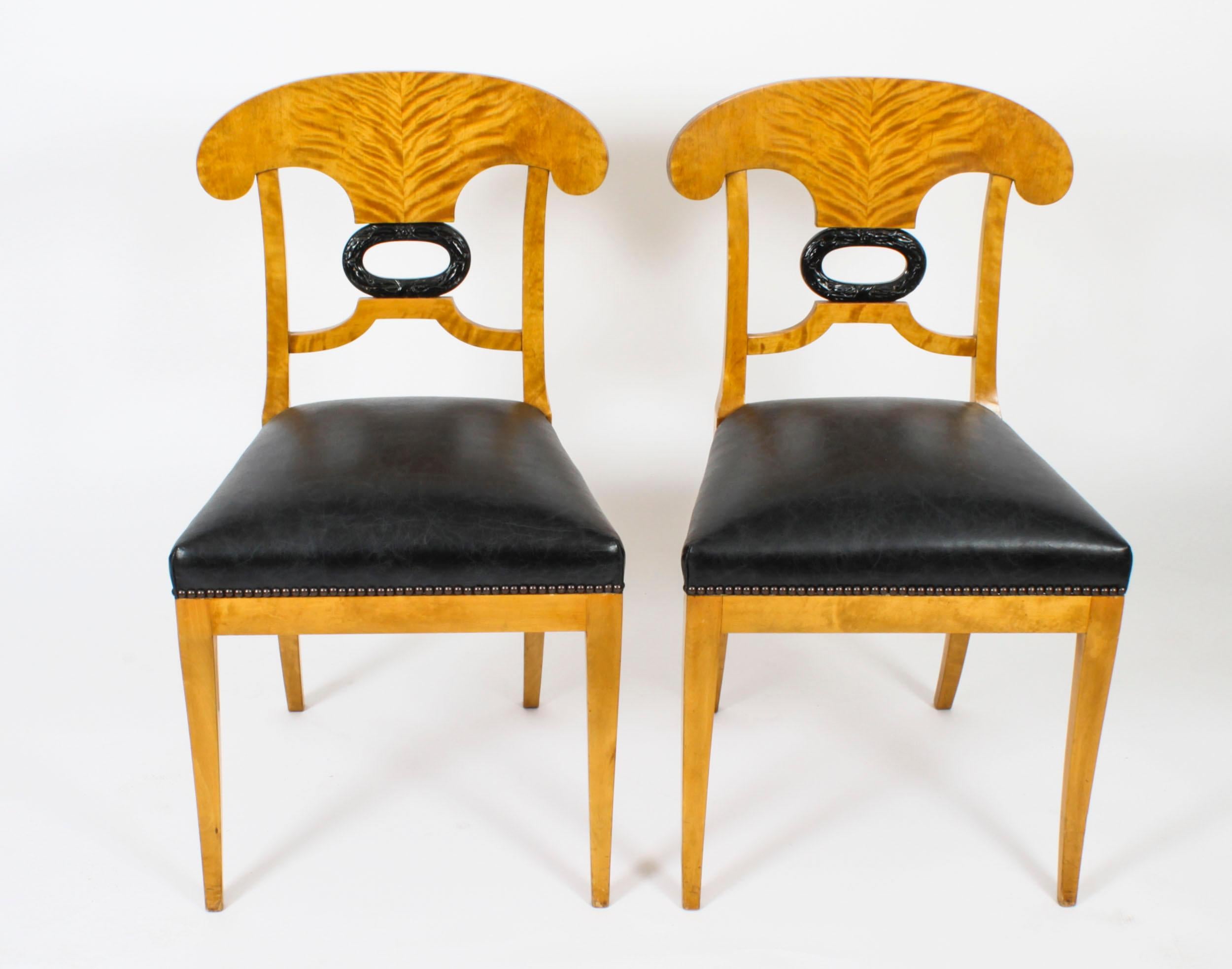 Antique Swedish Biedermeier Birchwood Pair Arm Chairs & Pair Side Chairs For Sale 4