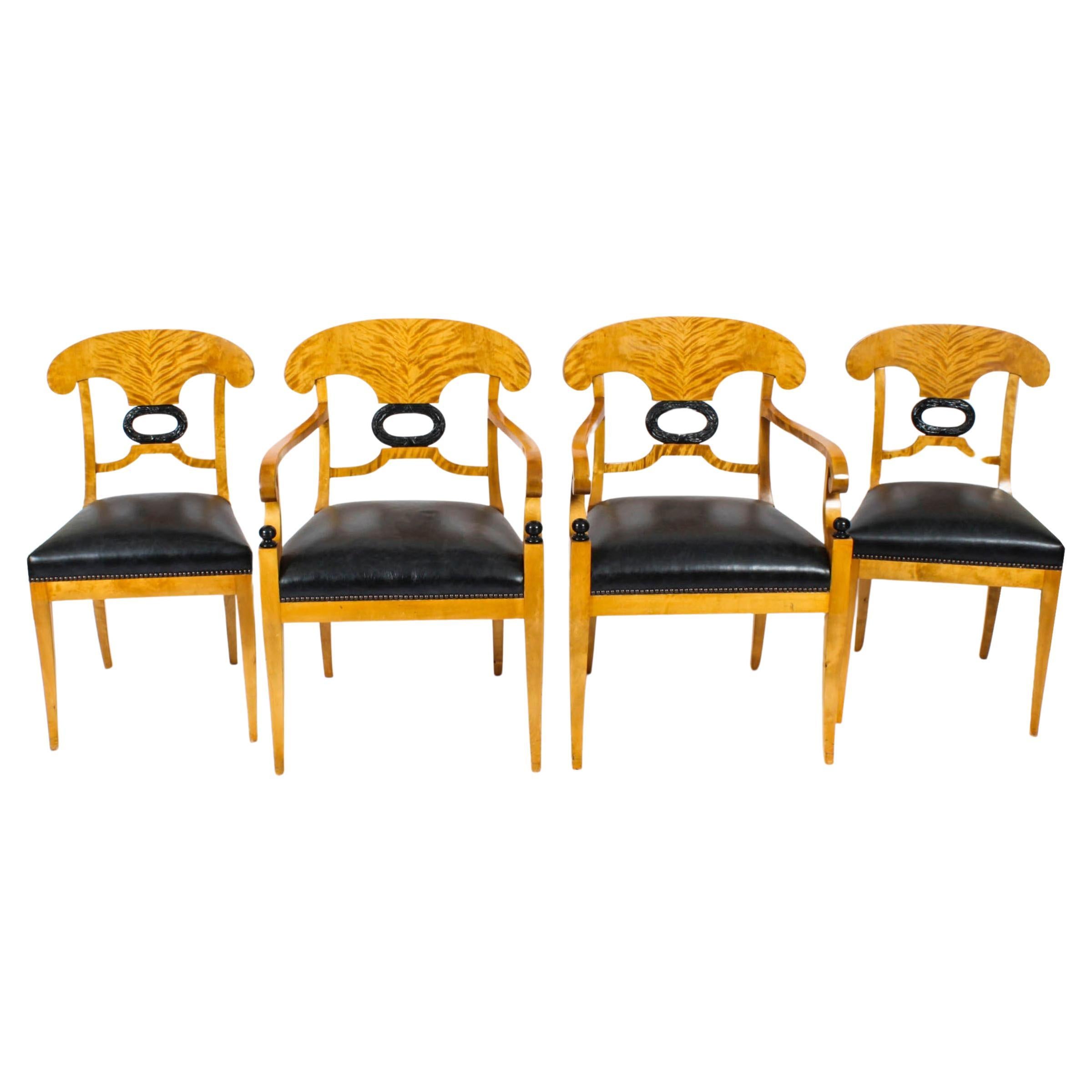 Antique Swedish Biedermeier Birchwood Pair Arm Chairs & Pair Side Chairs