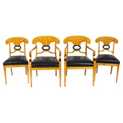 Antique Swedish Biedermeier Birchwood Pair Arm Chairs & Pair Side Chairs
