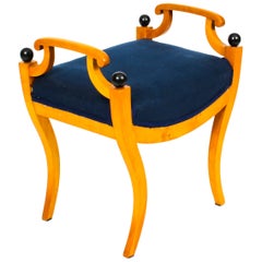 Antique Swedish Biedermeier Birchwood Stool, Early 20th Century