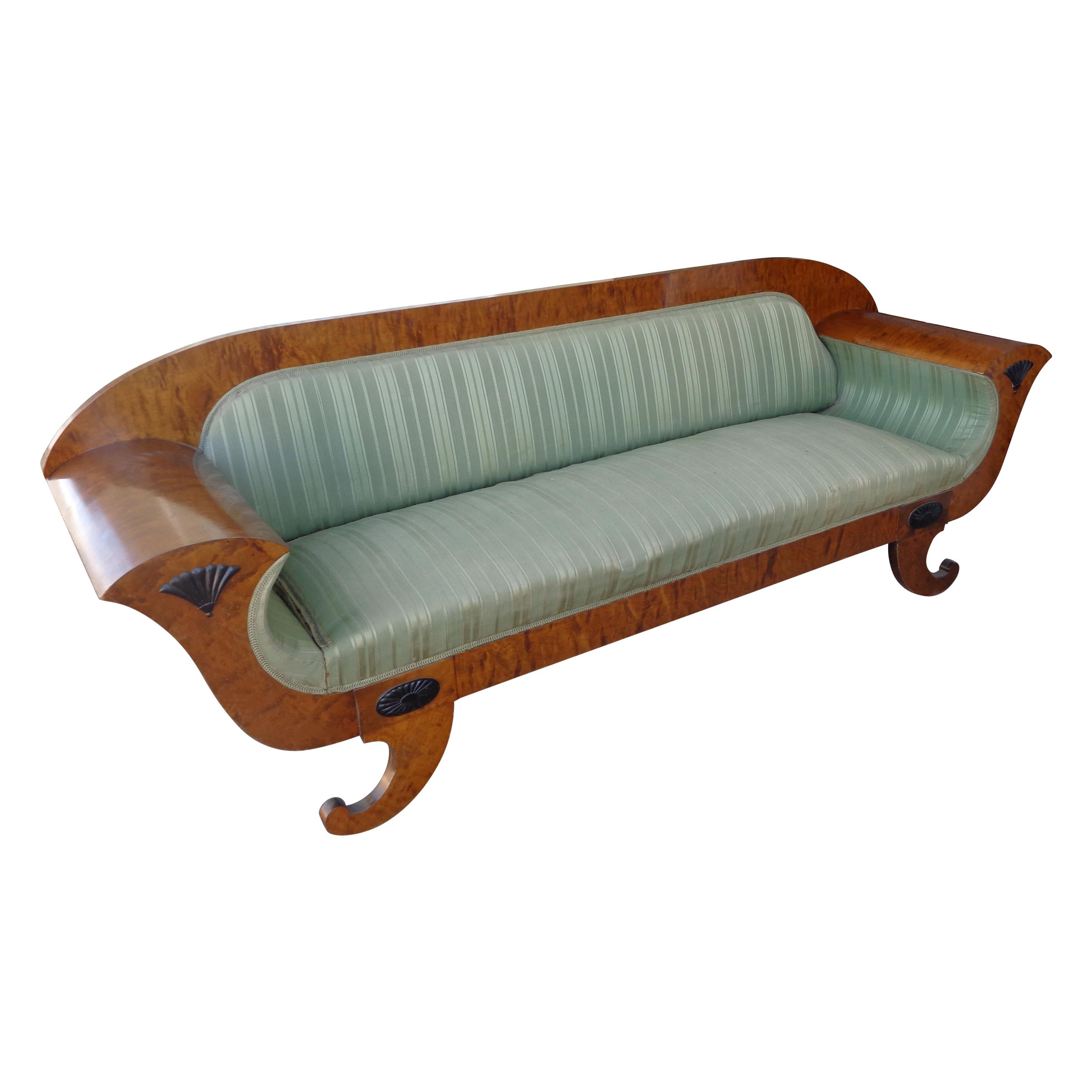 Antique Swedish Biedermeier Burled Sofa