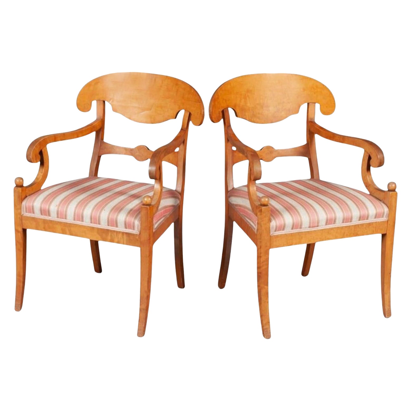 Antique Swedish Biedermeier Carver Chairs, Golden Birch, Circa 1870
