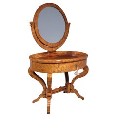 Ancienne table de toilette suédoise Biedermeier en bouleau satiné, vers 1880