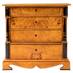 Antique Swedish Biedermeier Golden Birch Ebonized Chest of Drawers Dresser, 1820