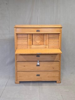 Antique Swedish Biedermeier Natural Pine Drop Front Desk with Drawers and Keys