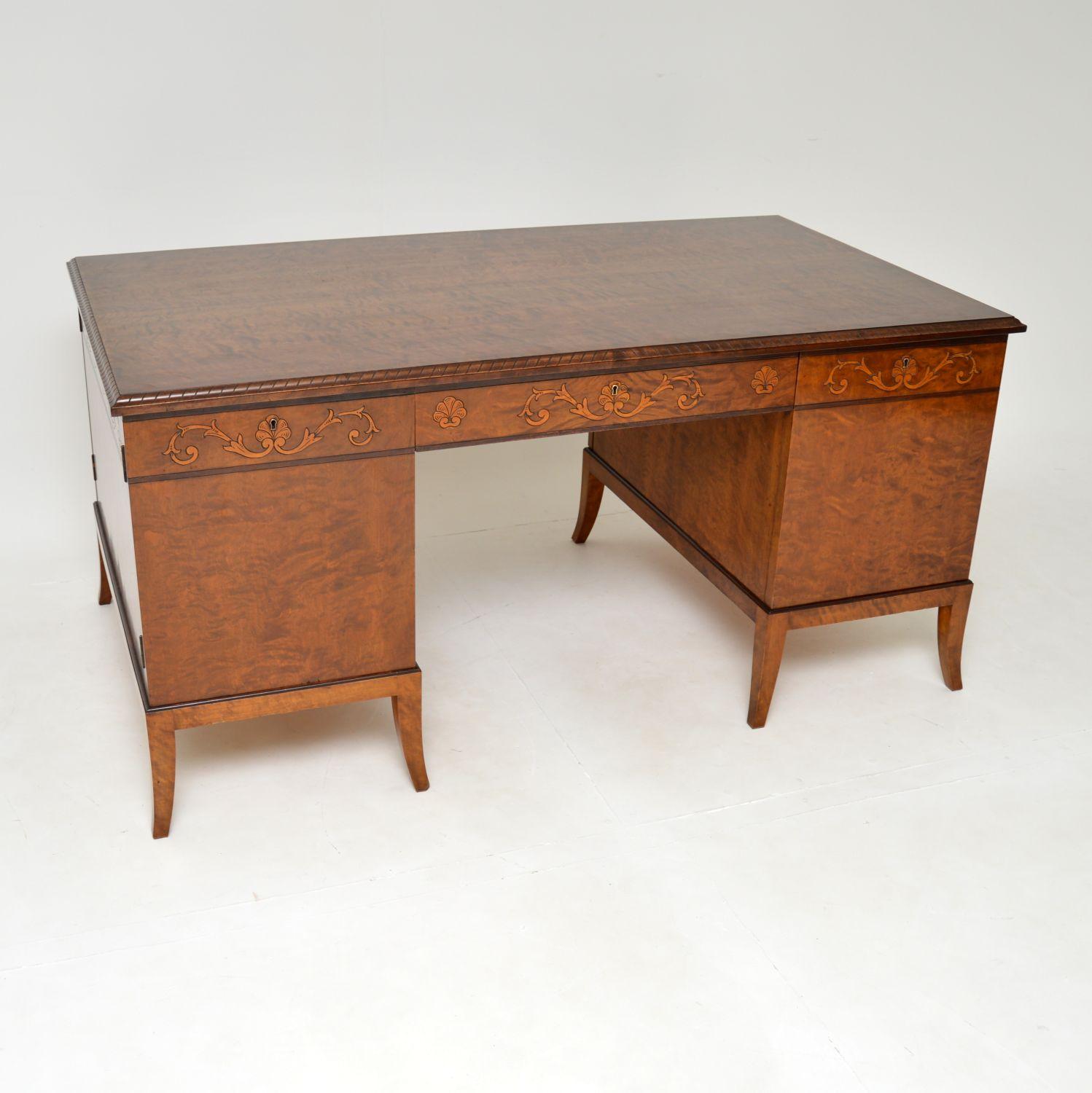 Antique Swedish Biedermeier Style Satin Birch Partners Desk 8