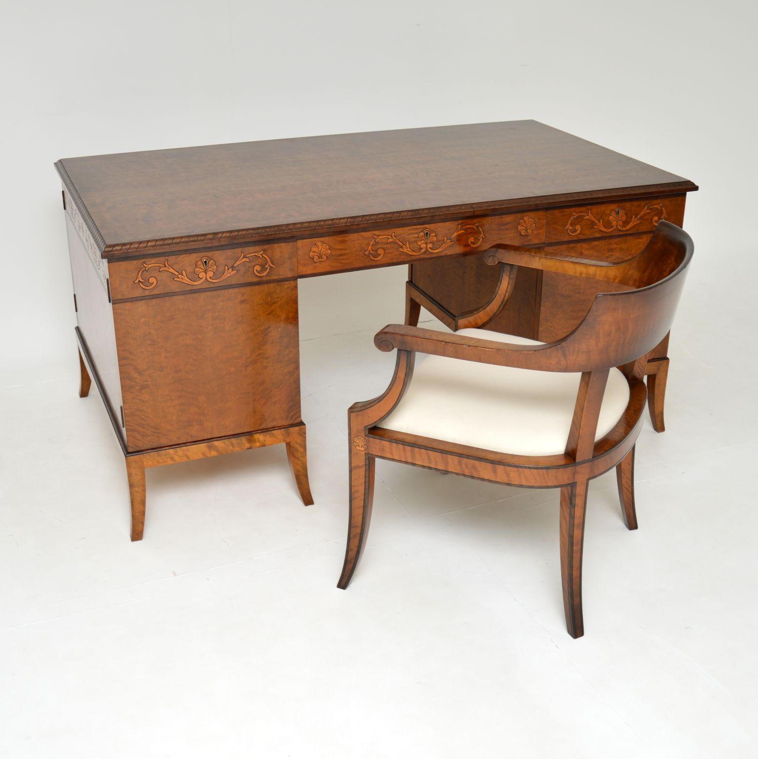 Antique Swedish Biedermeier Style Satin Birch Partners Desk 9