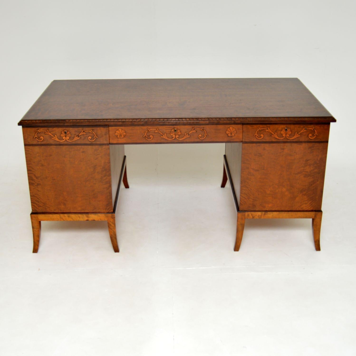 Antique Swedish Biedermeier Style Satin Birch Partners Desk In Good Condition In London, GB