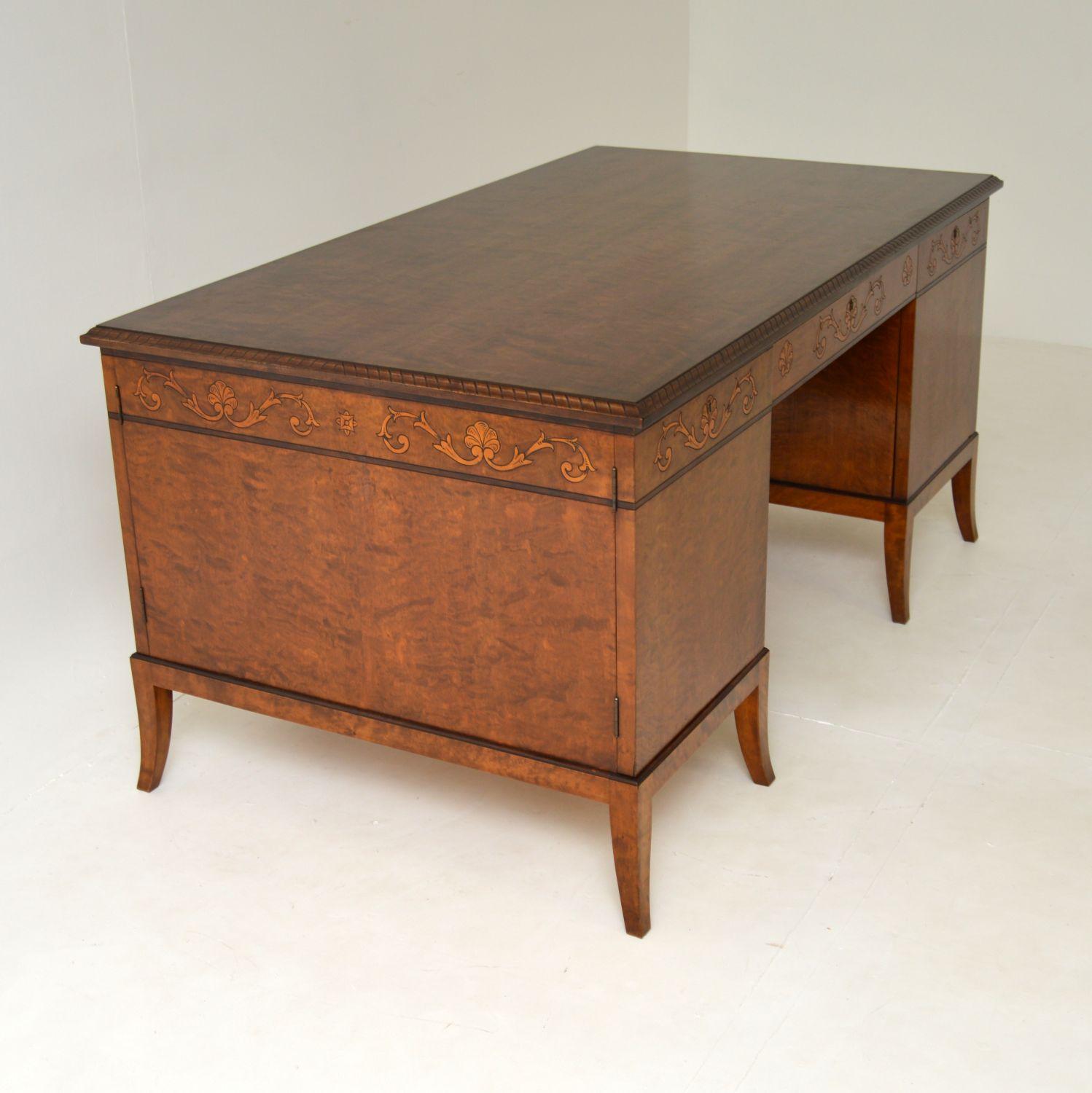 20th Century Antique Swedish Biedermeier Style Satin Birch Partners Desk