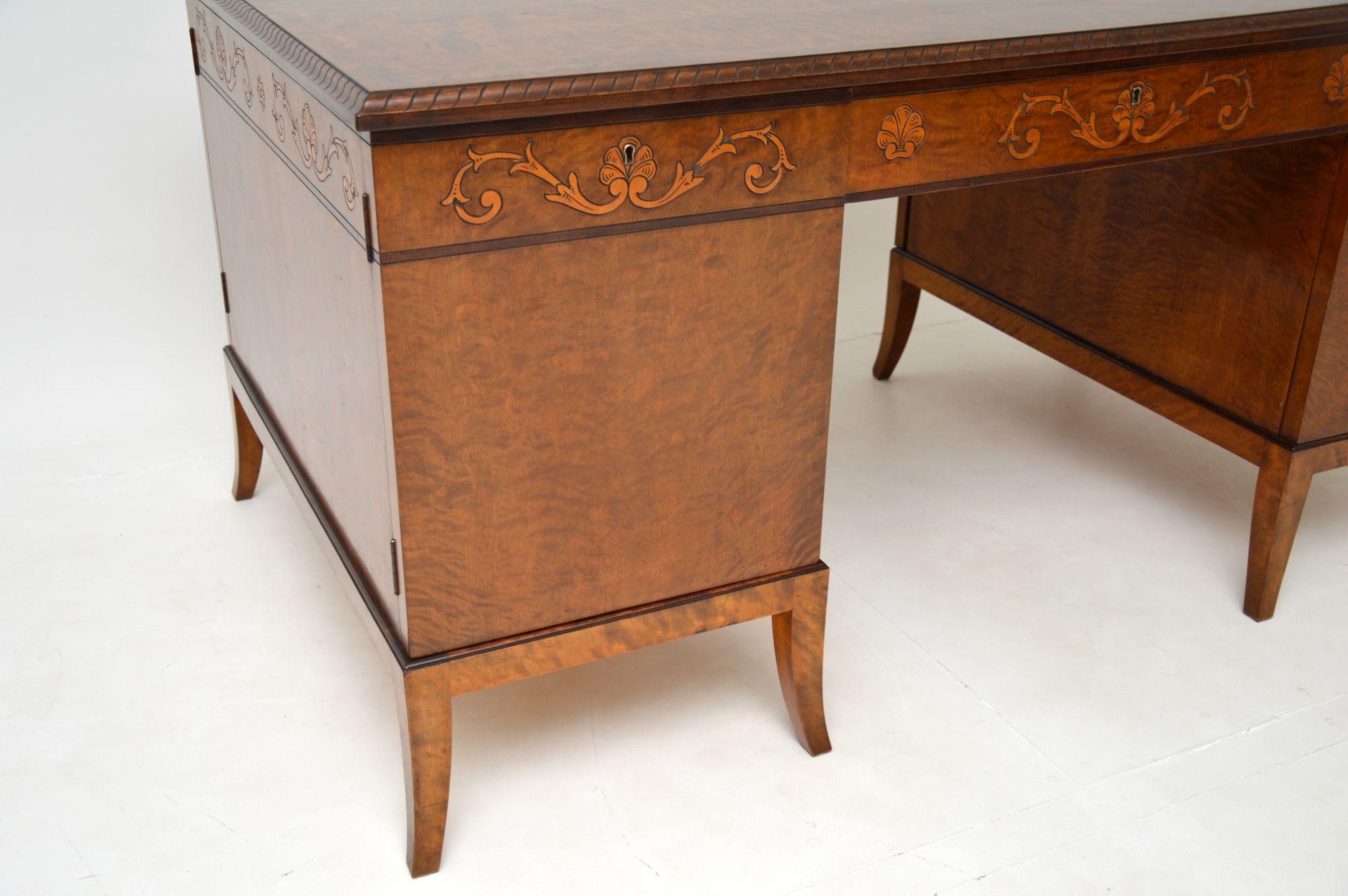 Antique Swedish Biedermeier Style Satin Birch Partners Desk 5