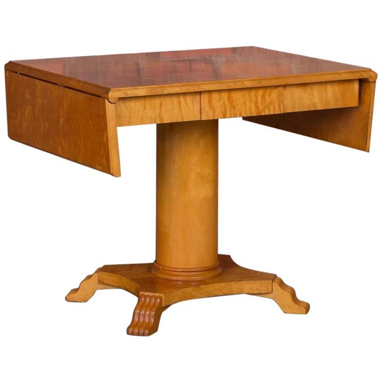 Antique Swedish Biedermeier Yellow Birch Drop Leaf Pedestal Table at ...