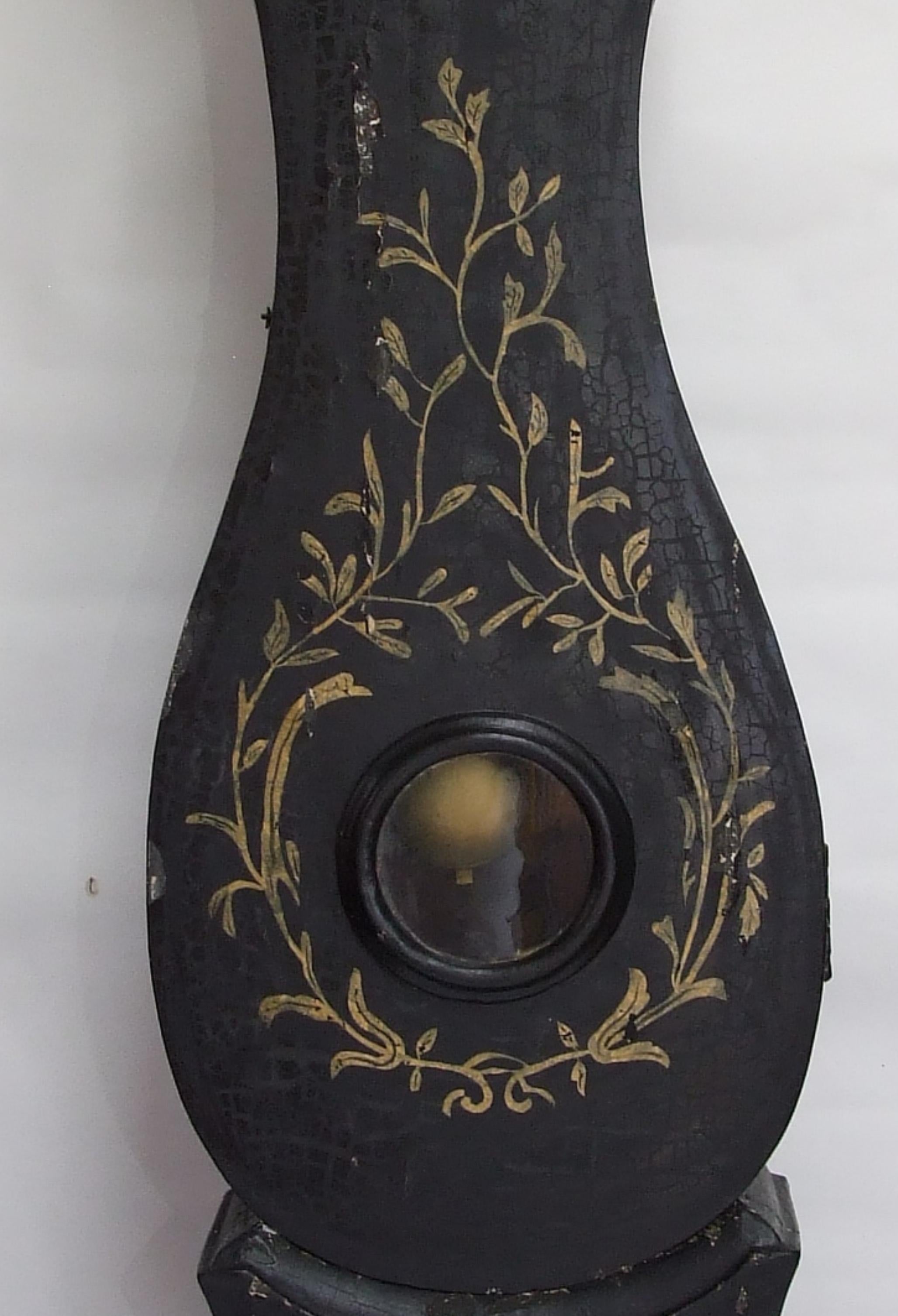 Gustavian Antique Swedish Black and Gold Mora Clock Early 1800s Urn Feet