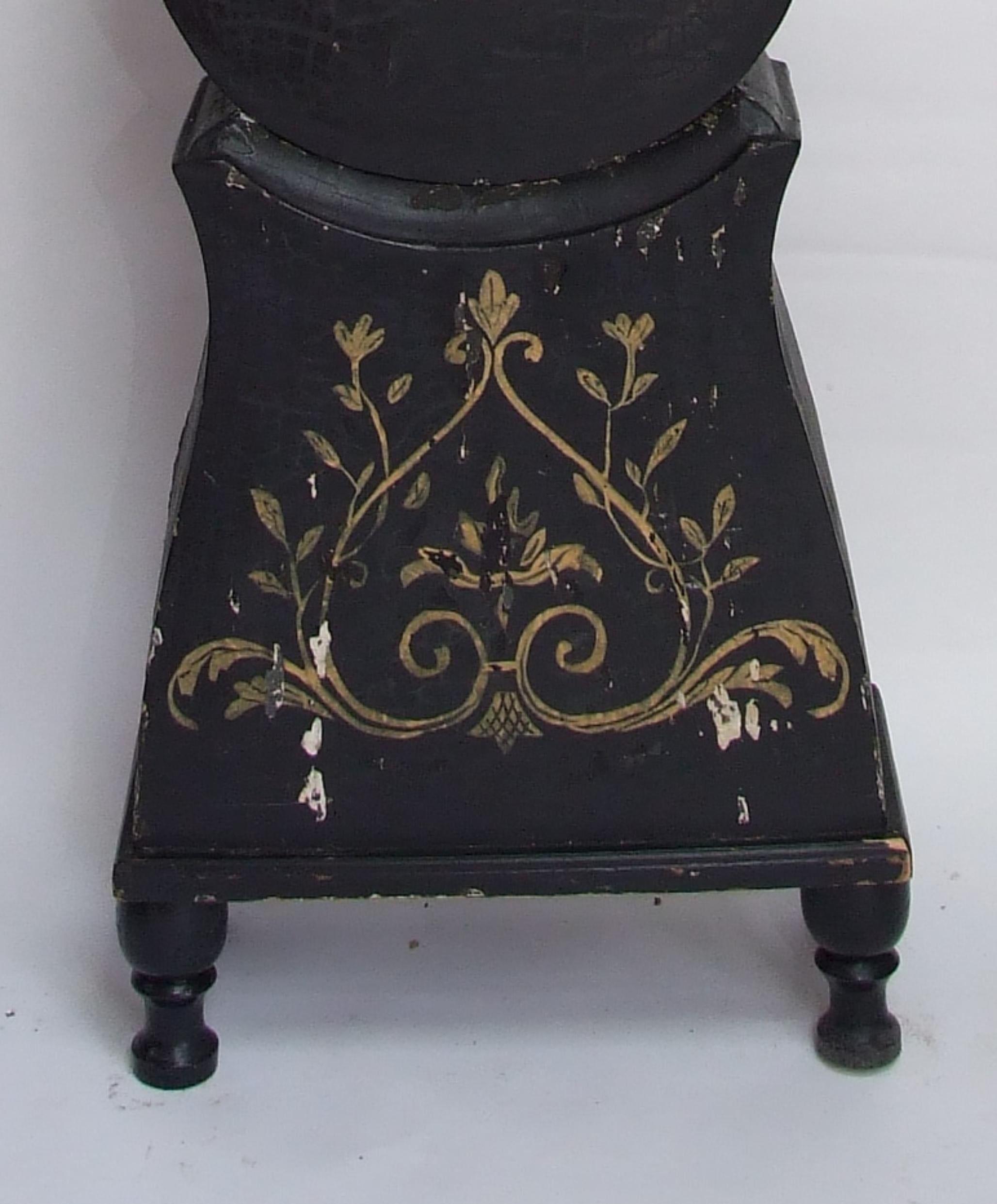 Hand-Painted Antique Swedish Black and Gold Mora Clock Early 1800s Urn Feet