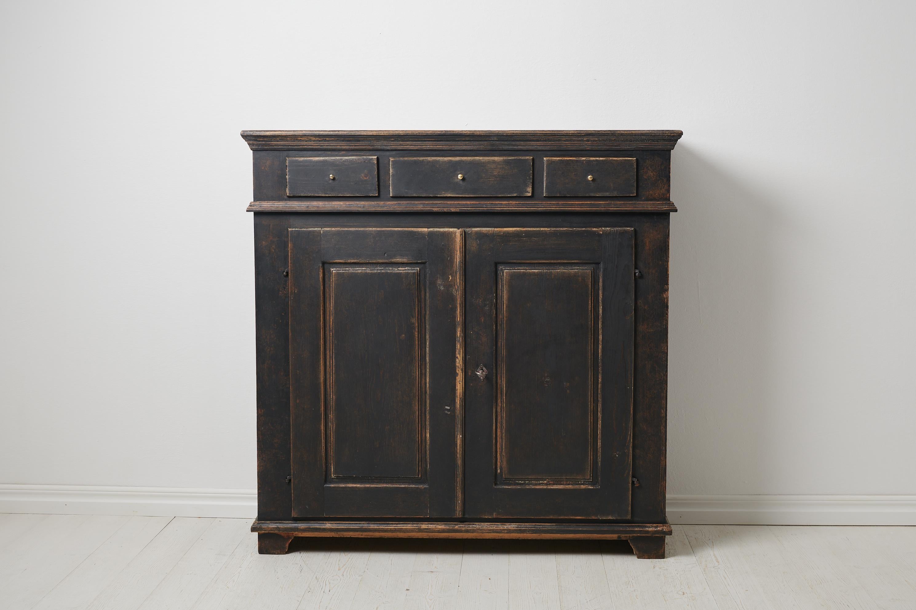 Hand-Crafted Antique Swedish Black Country House Sideboard For Sale