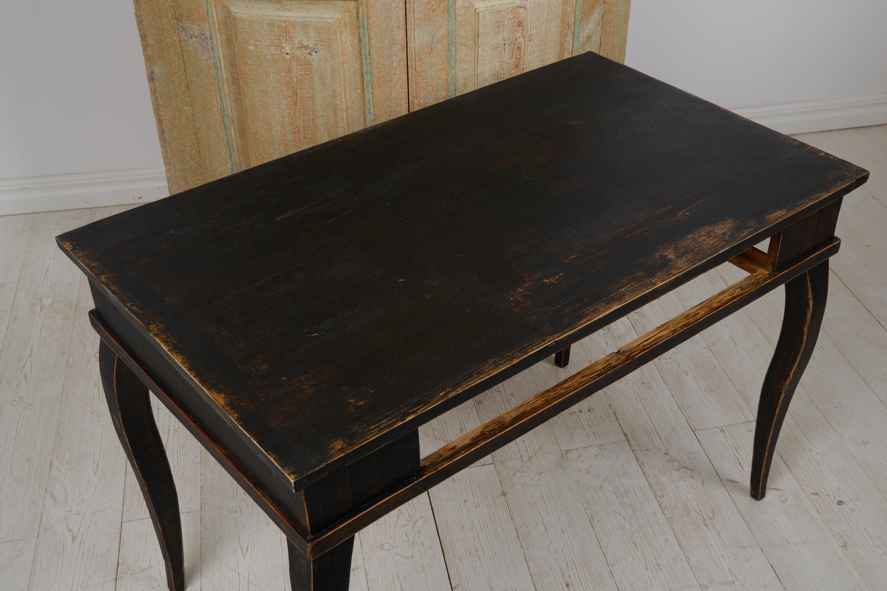 Antique Swedish Black Desk in Rococo Style, Made by Hand in Solid Pine 4