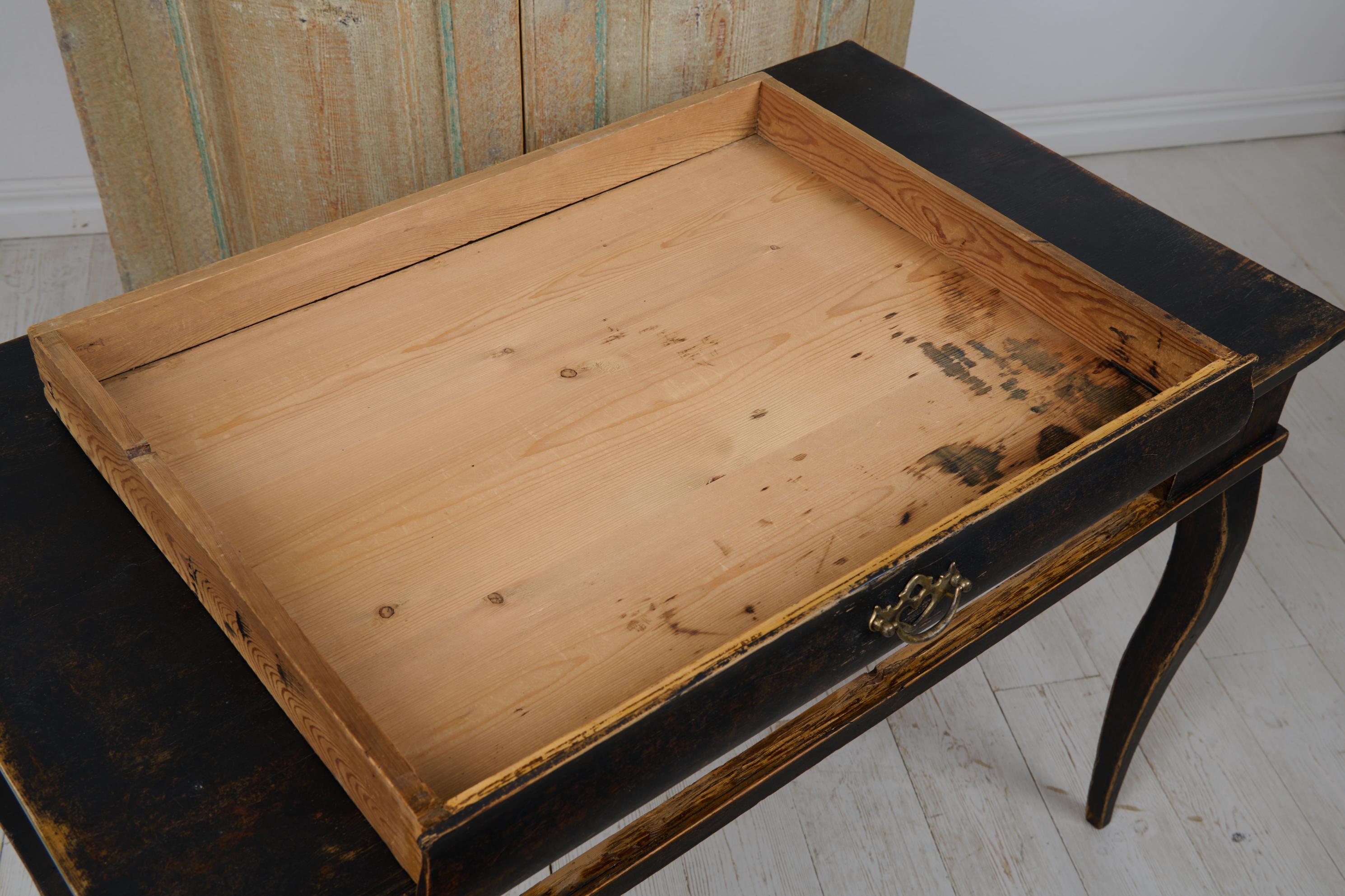 Antique Swedish Black Desk in Rococo Style, Made by Hand in Solid Pine 5