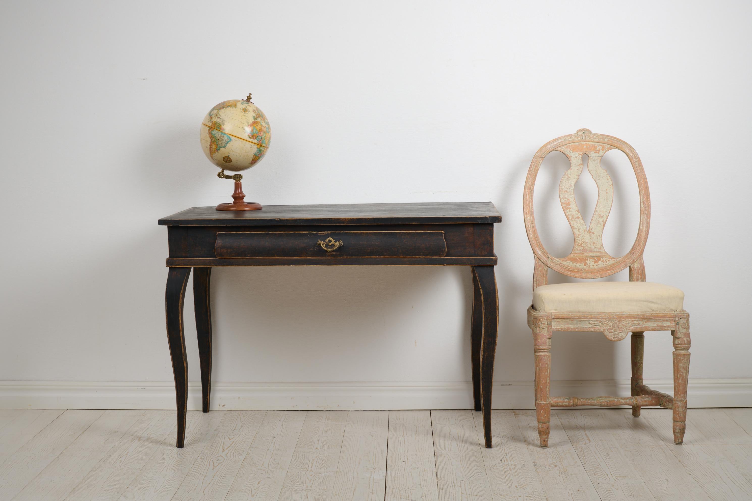Country Antique Swedish Black Desk in Rococo Style, Made by Hand in Solid Pine