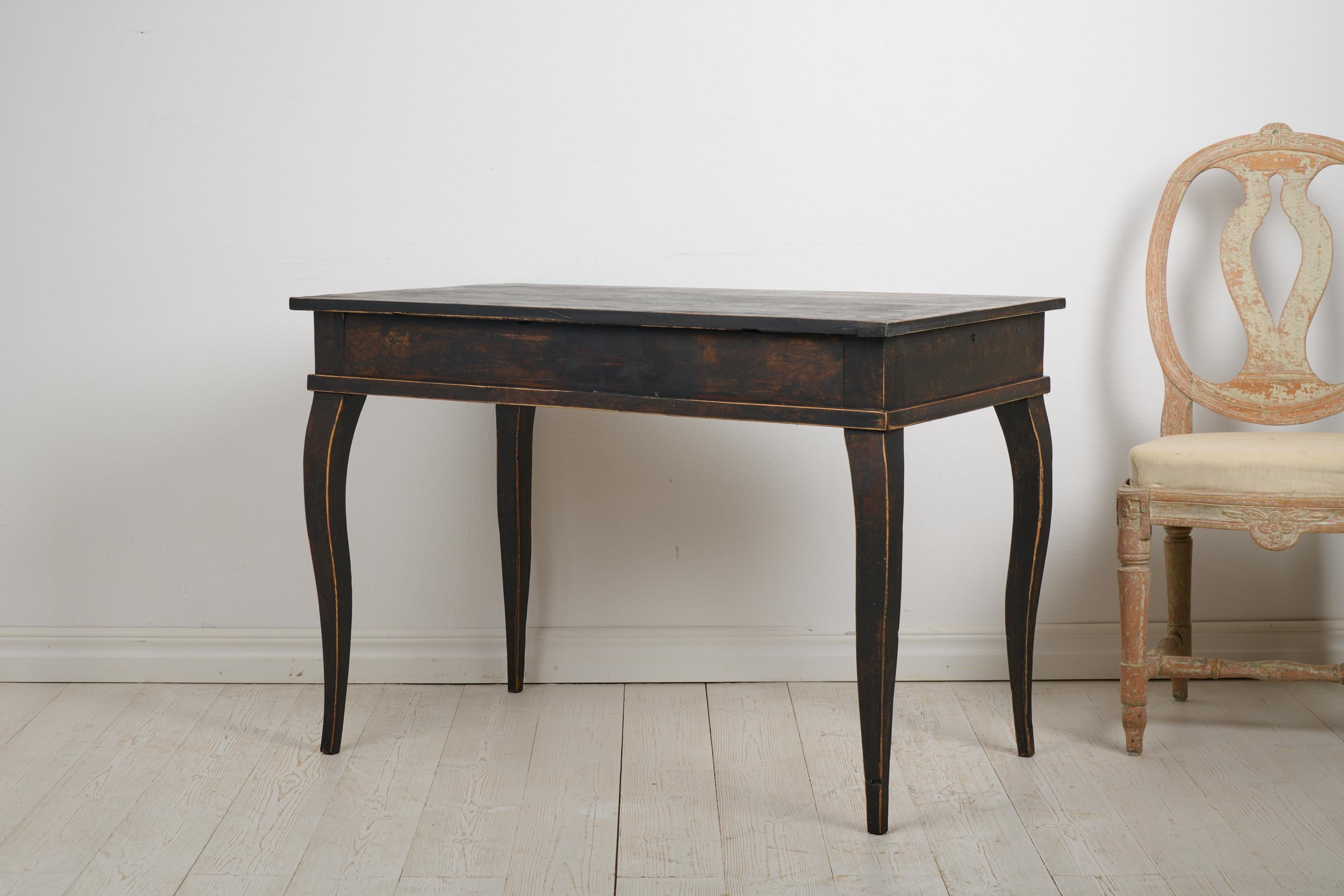 19th Century Antique Swedish Black Desk in Rococo Style, Made by Hand in Solid Pine