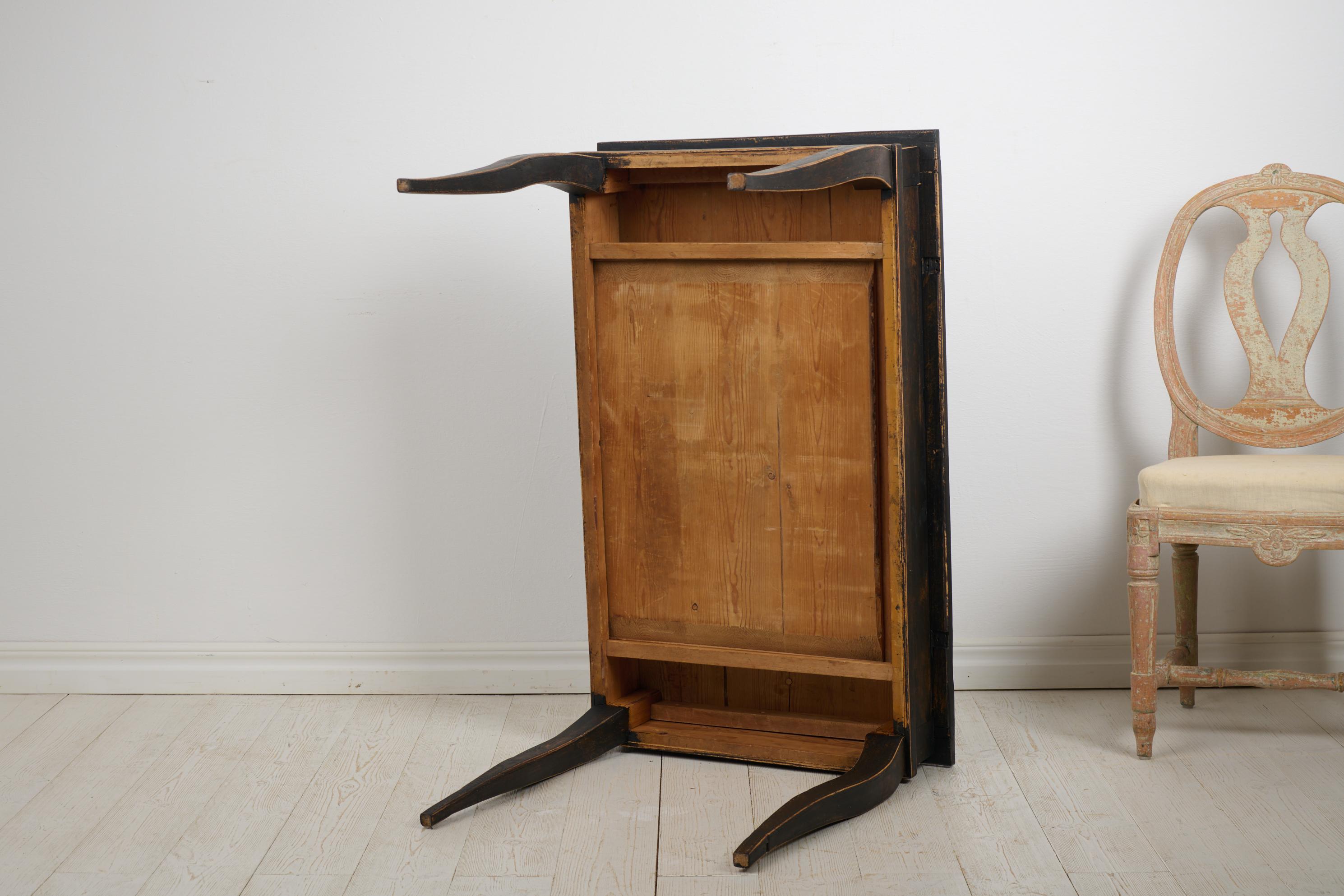Antique Swedish Black Desk in Rococo Style, Made by Hand in Solid Pine 1