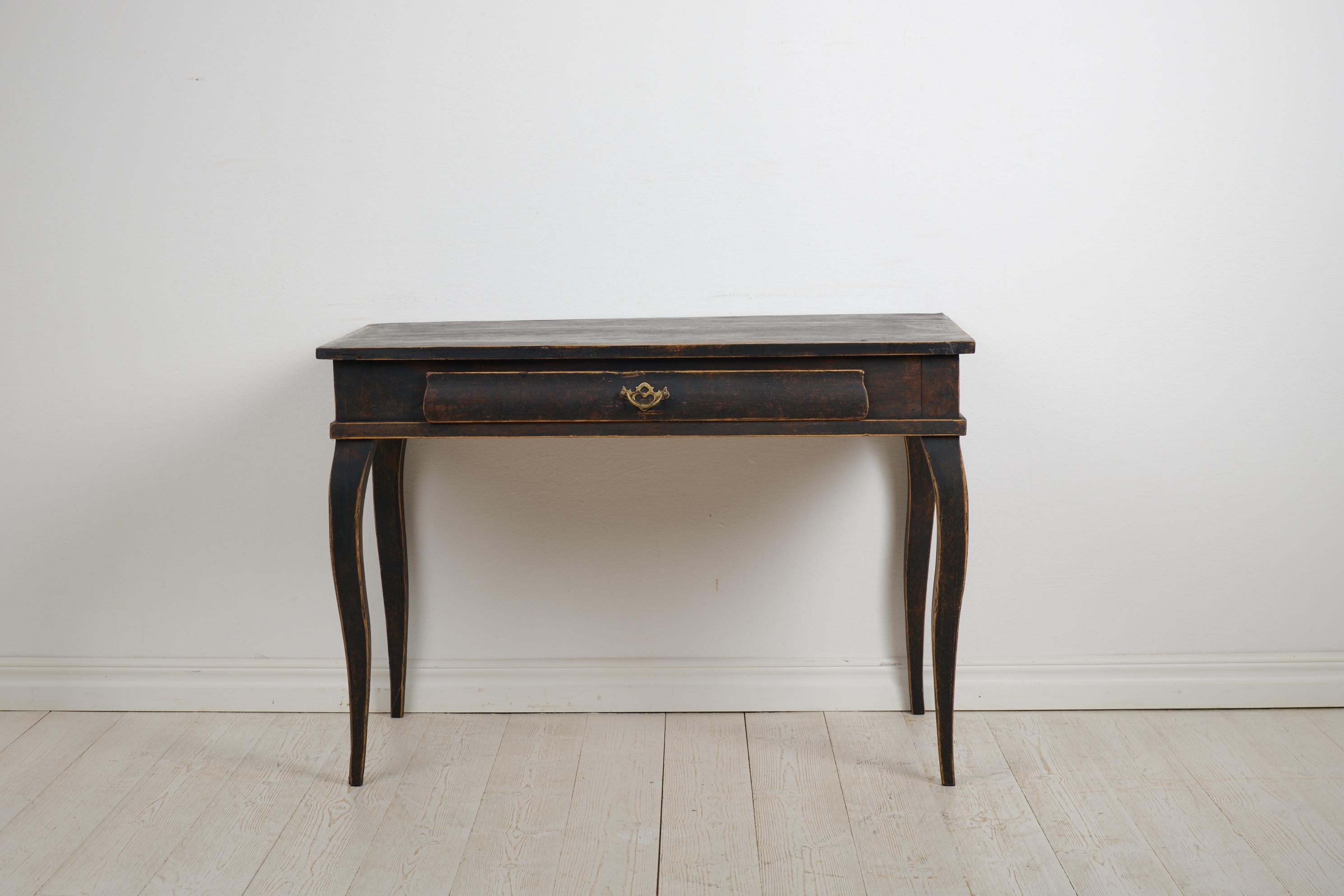 Antique Swedish Black Desk in Rococo Style, Made by Hand in Solid Pine 2