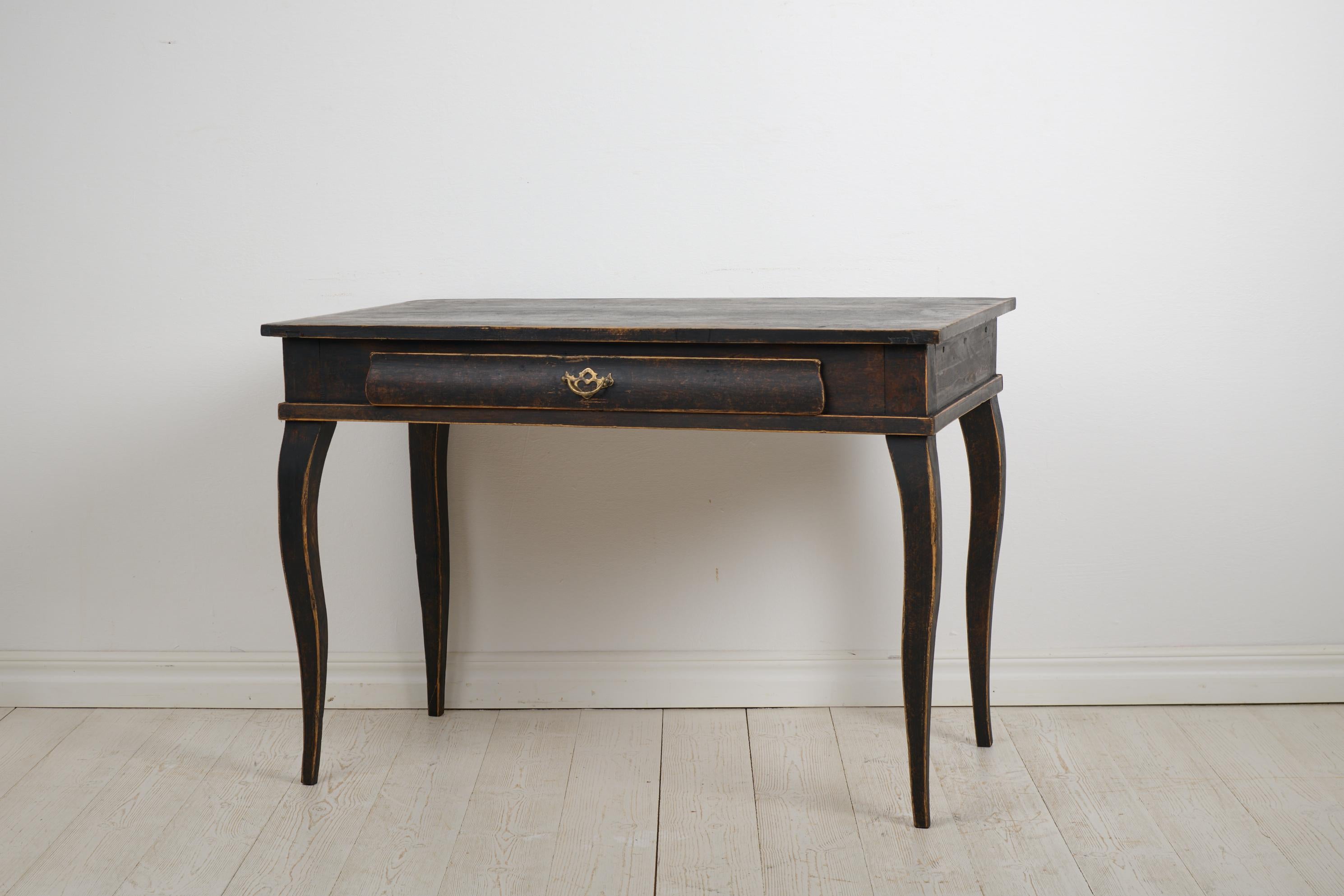 Antique Swedish Black Desk in Rococo Style, Made by Hand in Solid Pine 3