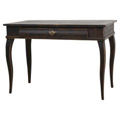 Antique Swedish Black Desk in Rococo Style, Made by Hand in Solid Pine
