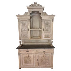 Antique Swedish Bleached Mahogany & Marble Cupboard Hutch