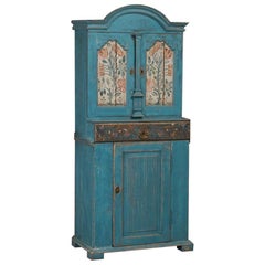 Antiker schwedischer blauer Schrank mit Originalfarbe