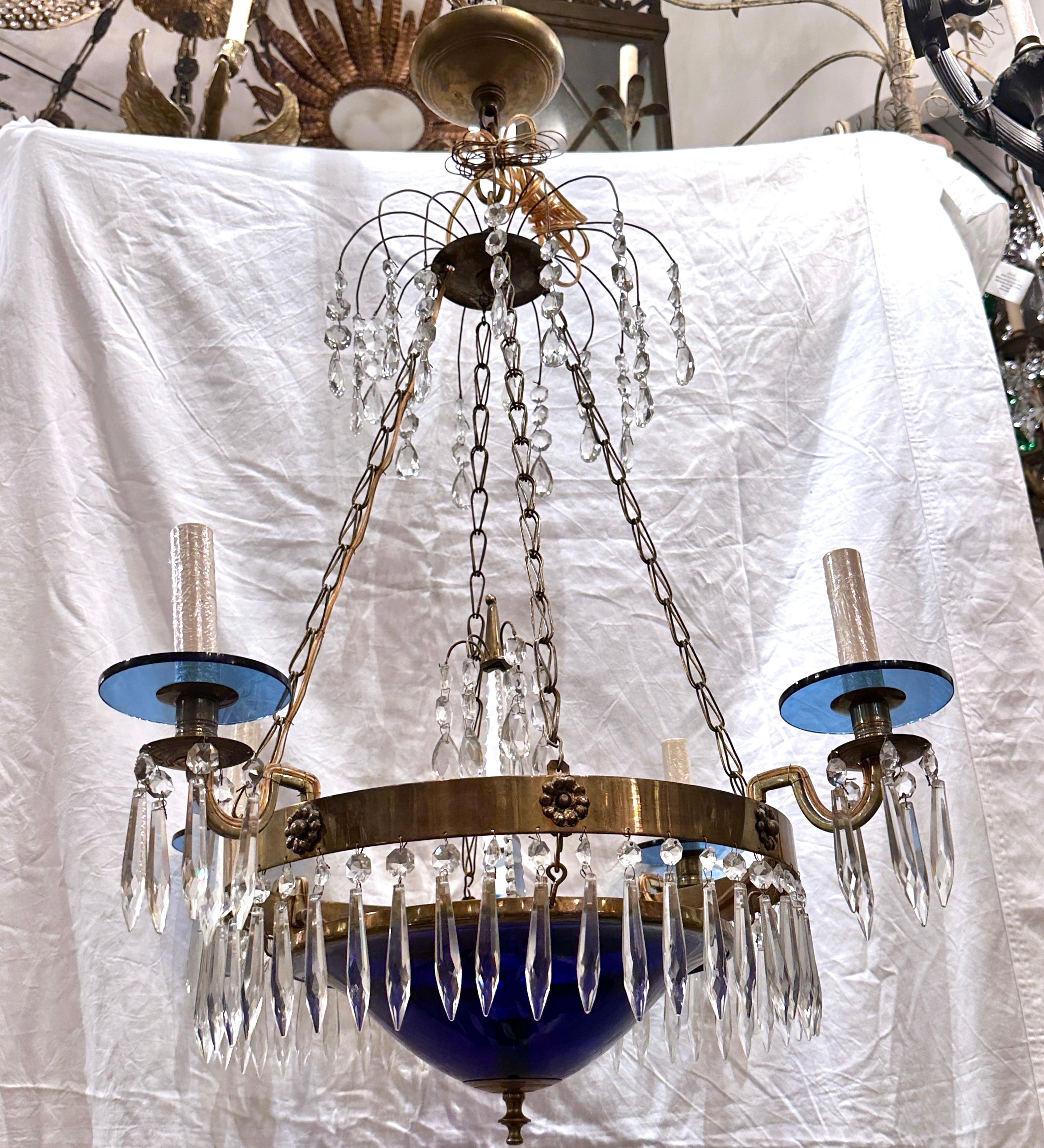 Antique Swedish Blue Chandelier For Sale 3