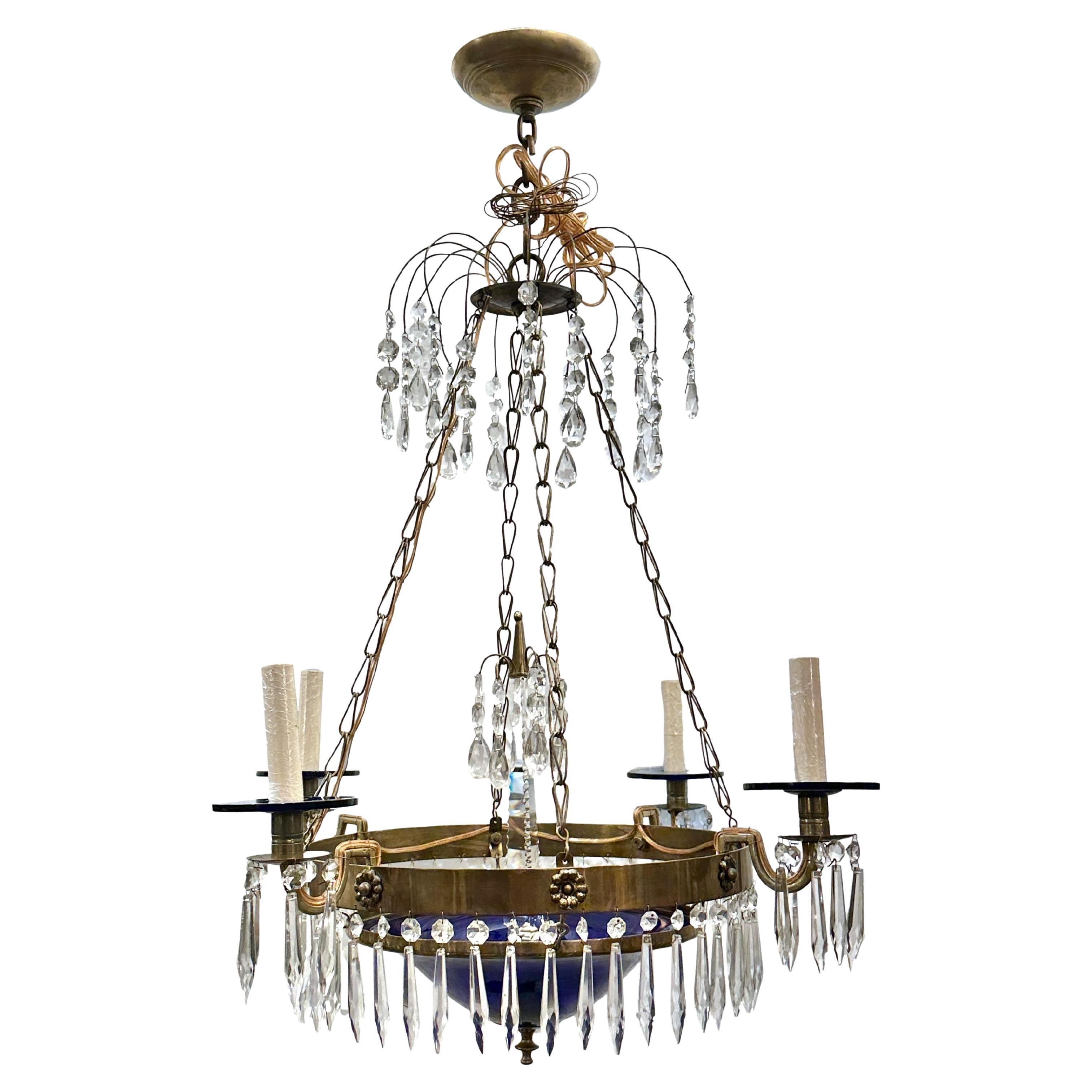 Antique Swedish Blue Chandelier For Sale