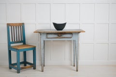 Antique Swedish Blue Country Table in Gustavian Style, Drawer and Genuine Patina