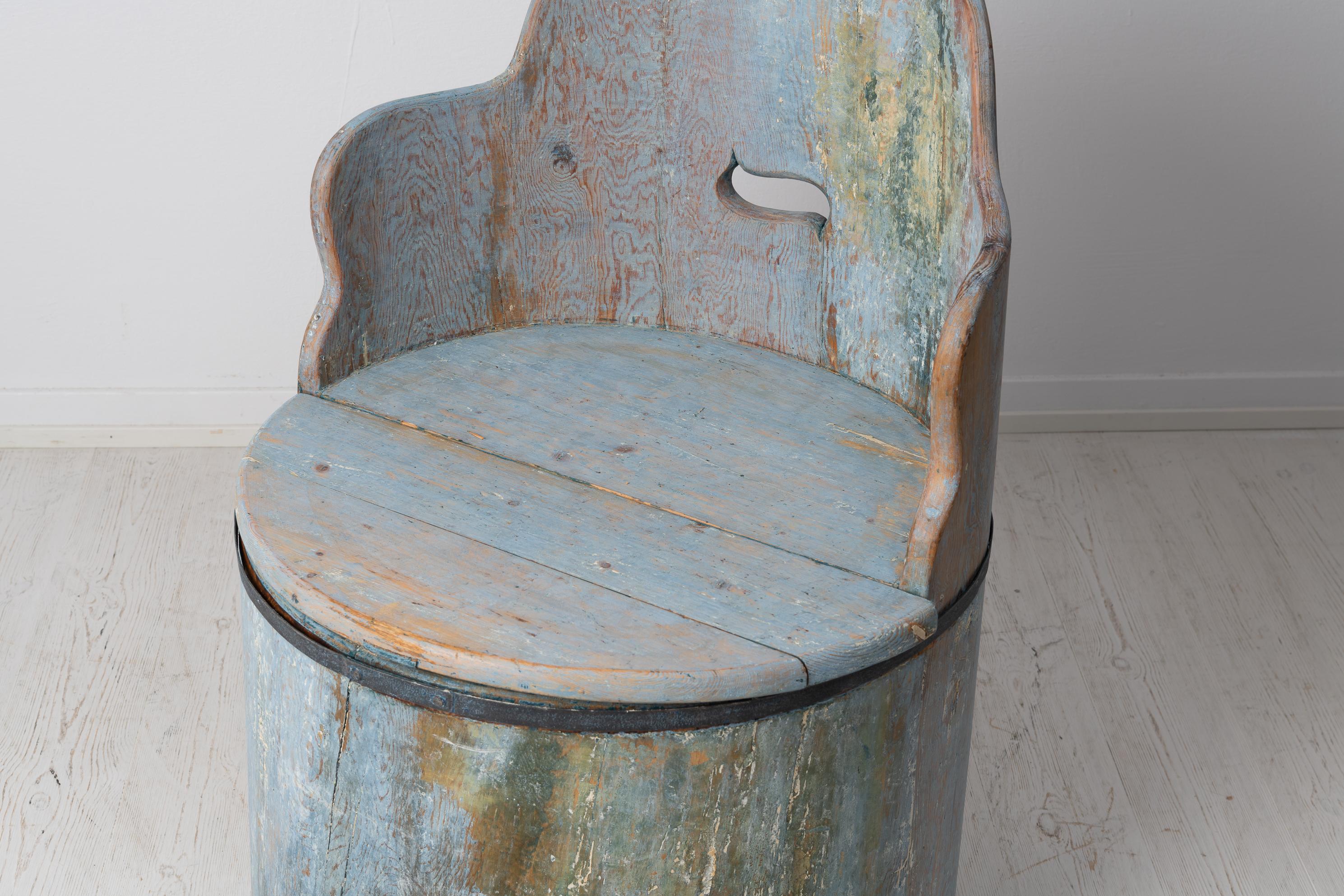 Antique Swedish Blue Pine Folk Art Stump Chair 6
