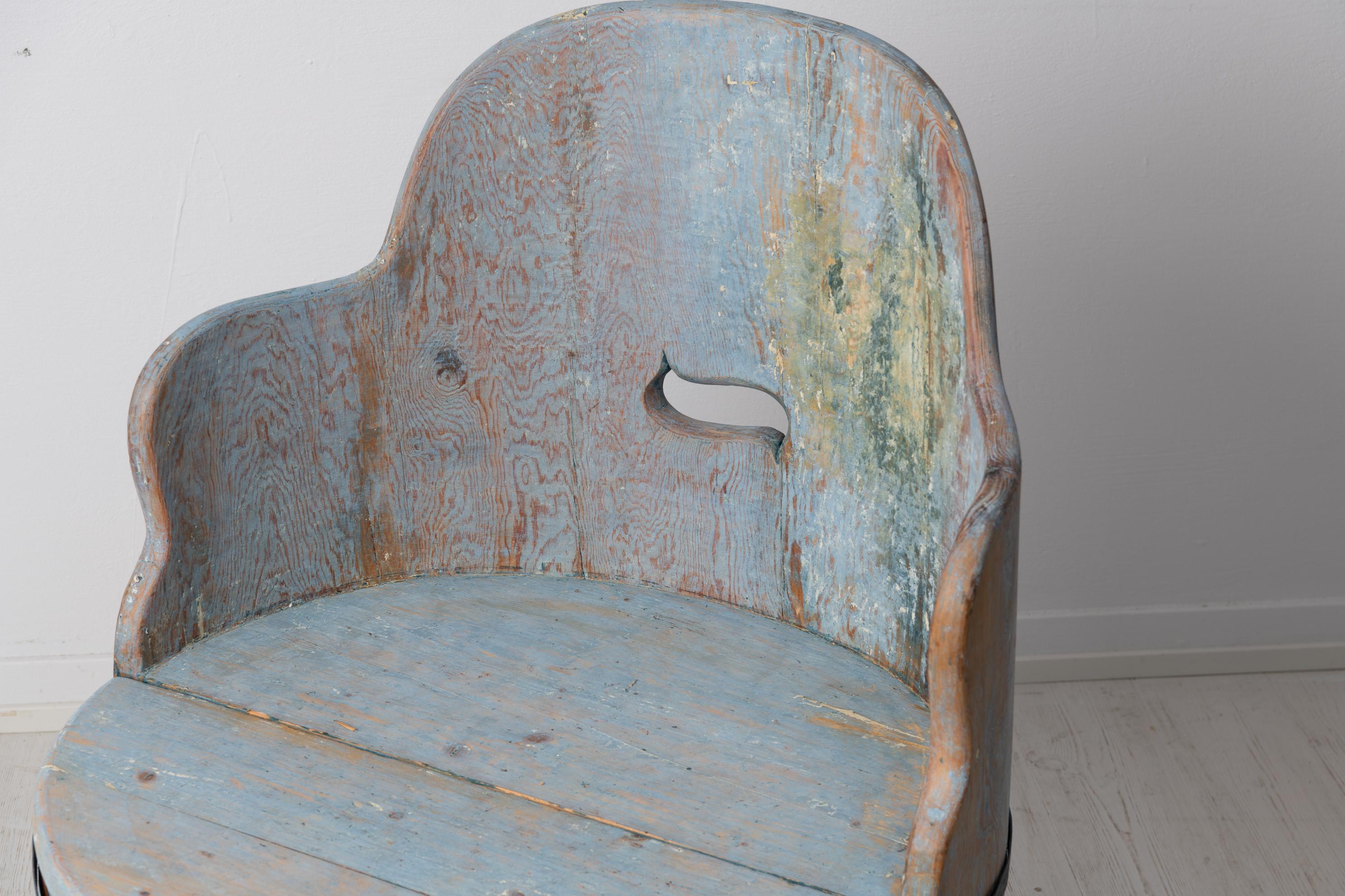Antique Swedish Blue Pine Folk Art Stump Chair 7