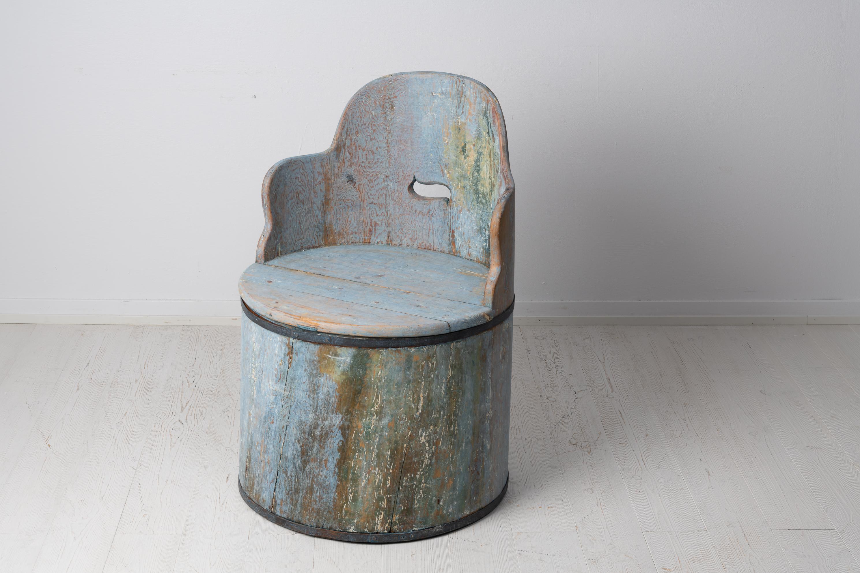 Hand-Crafted Antique Swedish Blue Pine Folk Art Stump Chair