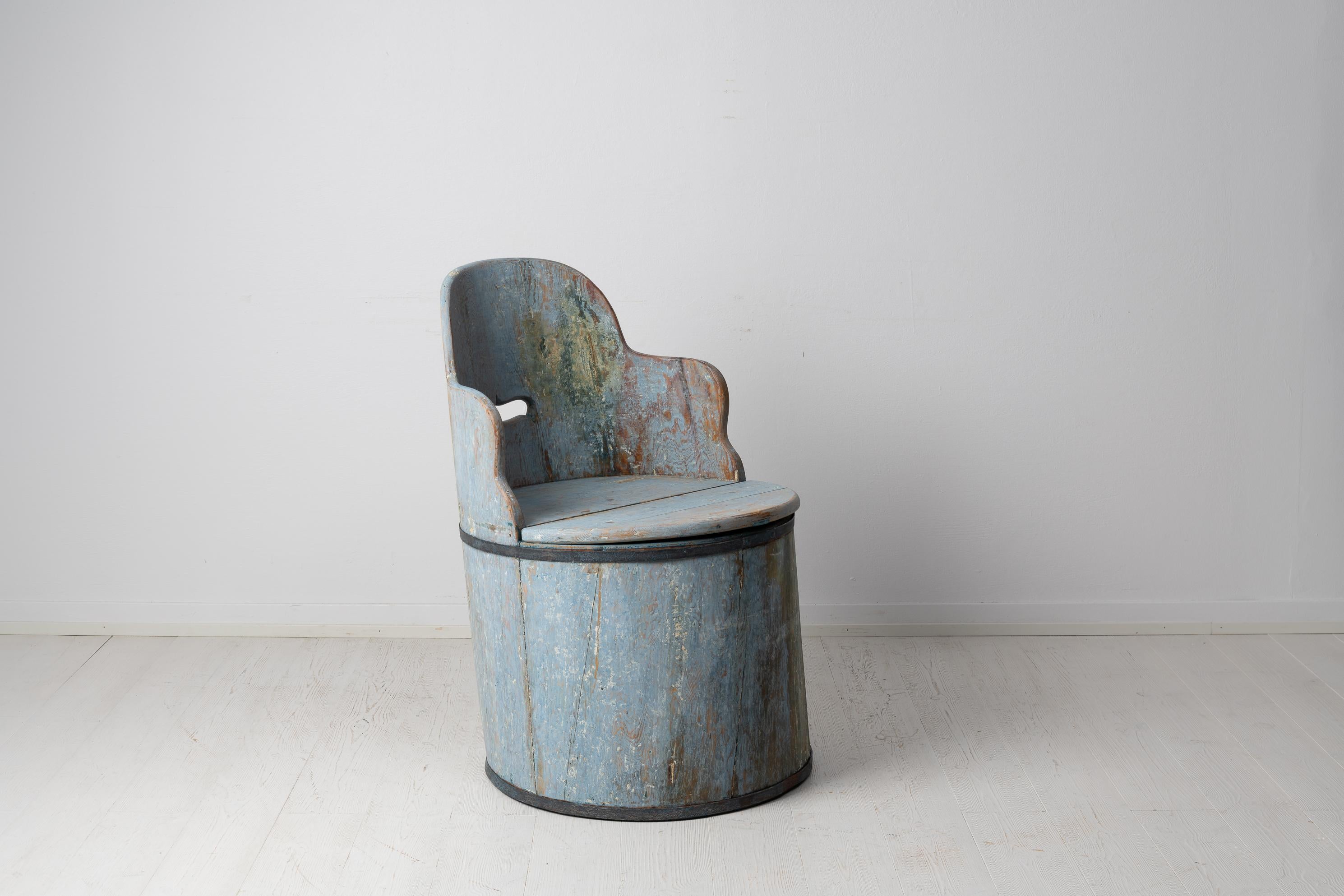 Antique Swedish Blue Pine Folk Art Stump Chair 2