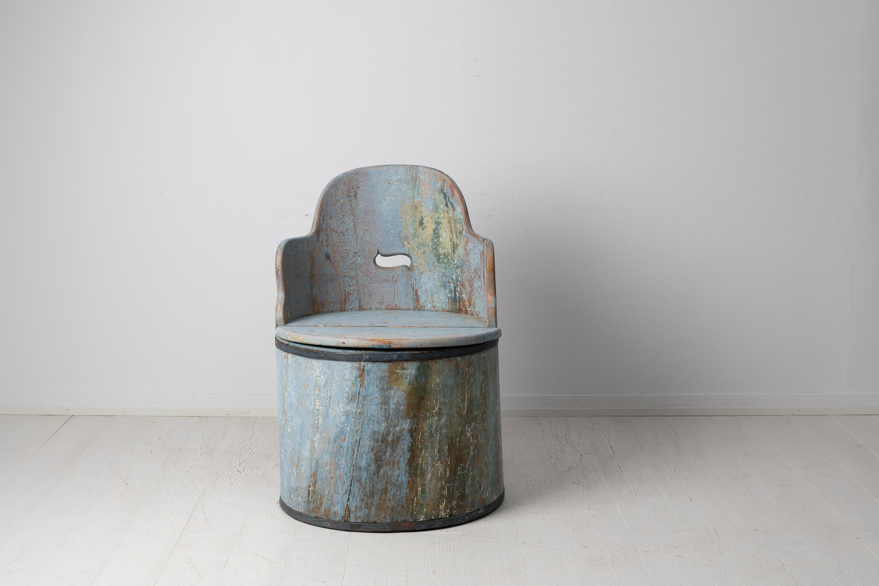 Antique Swedish Blue Pine Folk Art Stump Chair 3