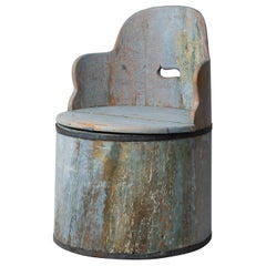 Antique Swedish Blue Pine Folk Art Stump Chair