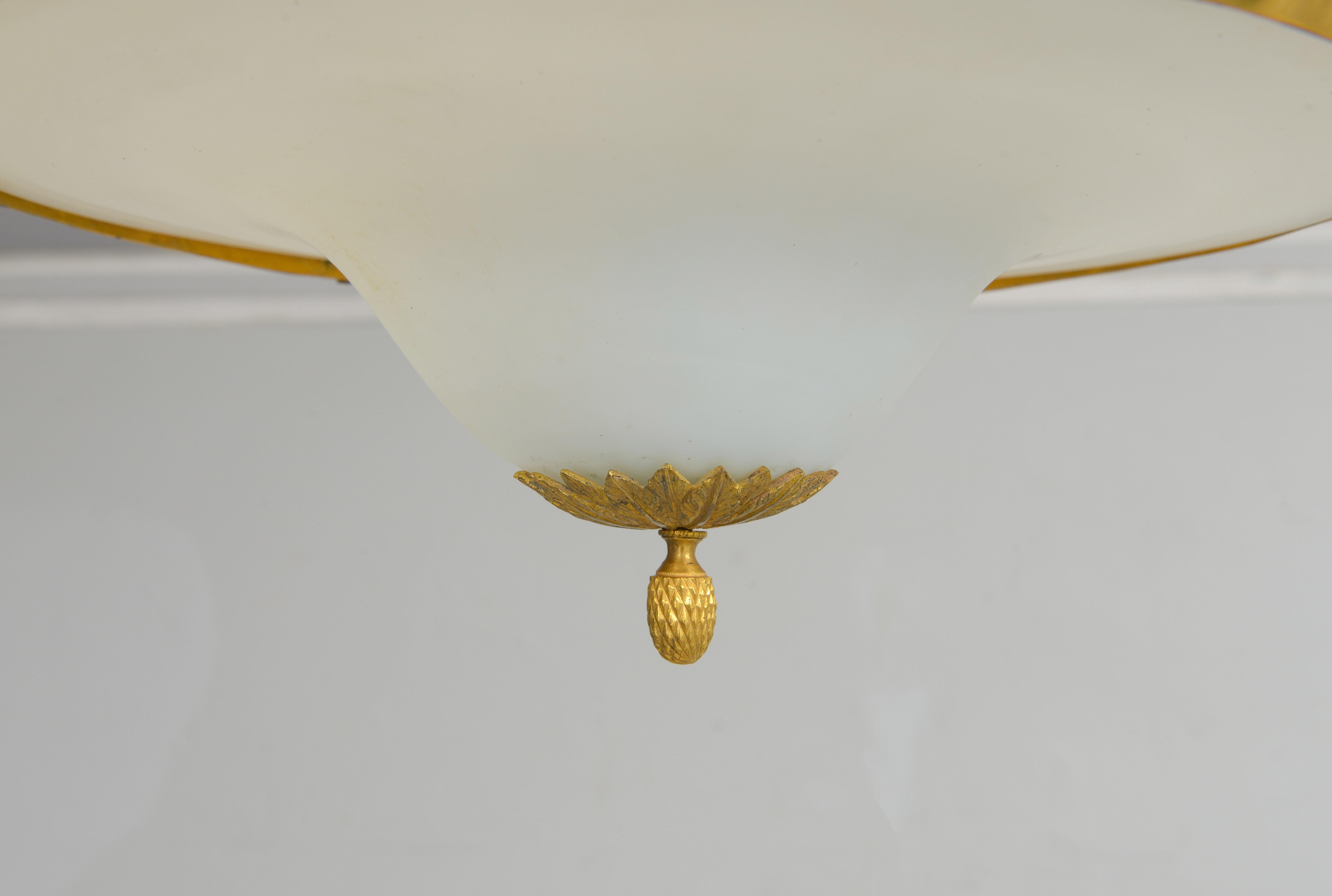 Antique Swedish Brass Fixture with Opaline Glass in the Neoclassic Manner For Sale 5