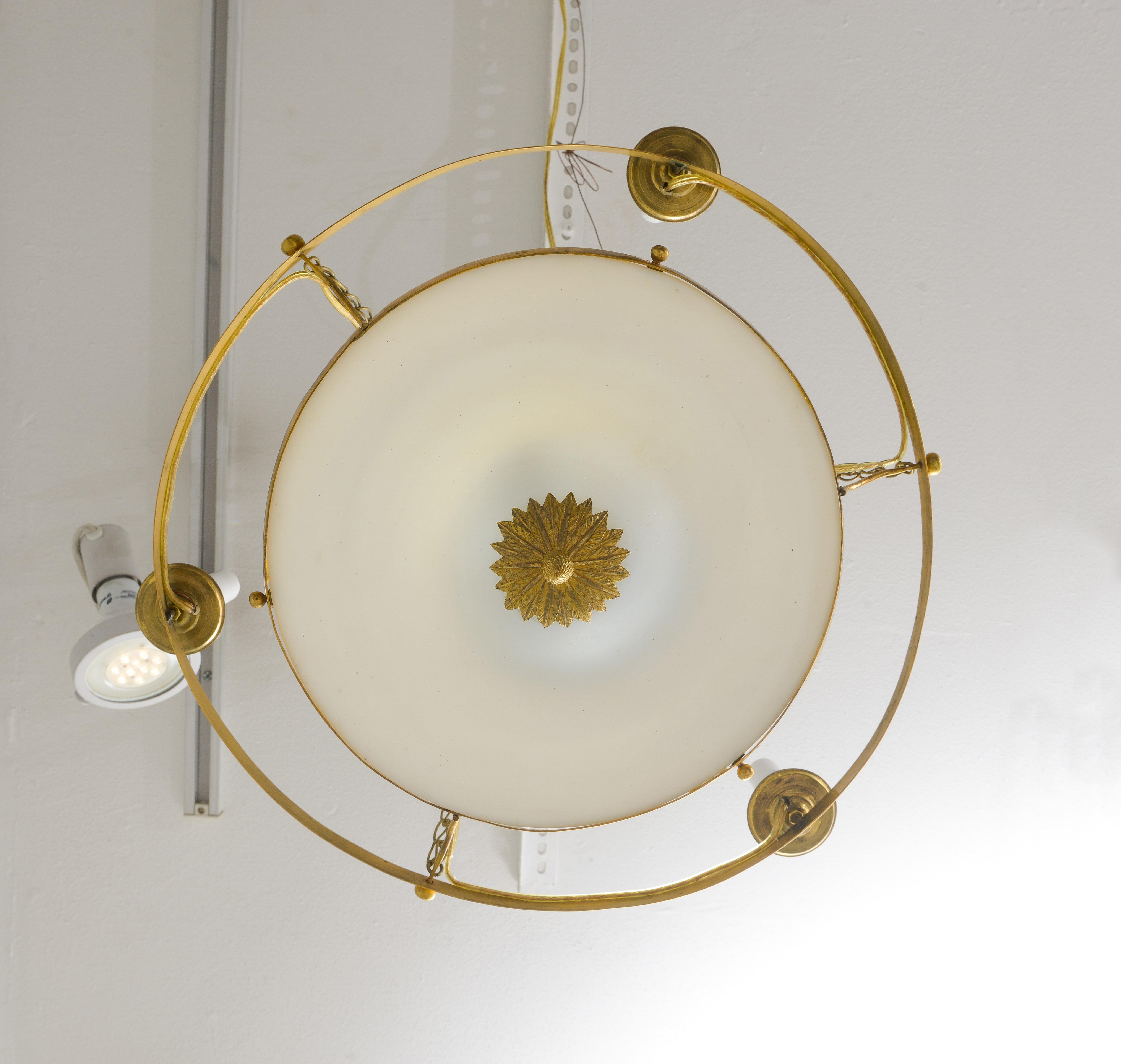 Antique Swedish Brass Fixture with Opaline Glass in the Neoclassic Manner For Sale 7