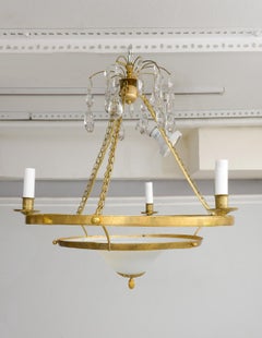 Antique Swedish Brass Fixture with Opaline Glass in the Neoclassic Manner