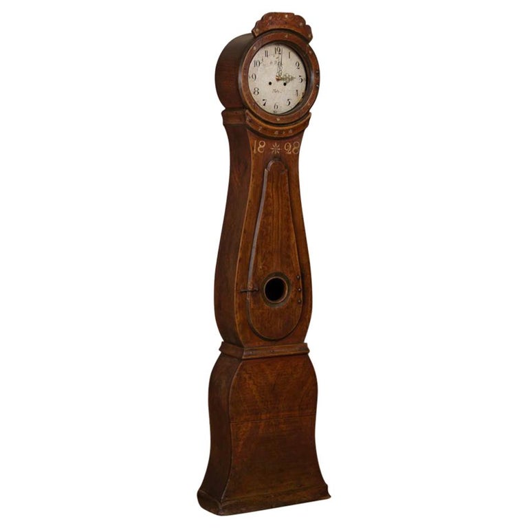 Antique Swedish Brown Mora Grandfather Clock, Dated 1828 at 1stDibs