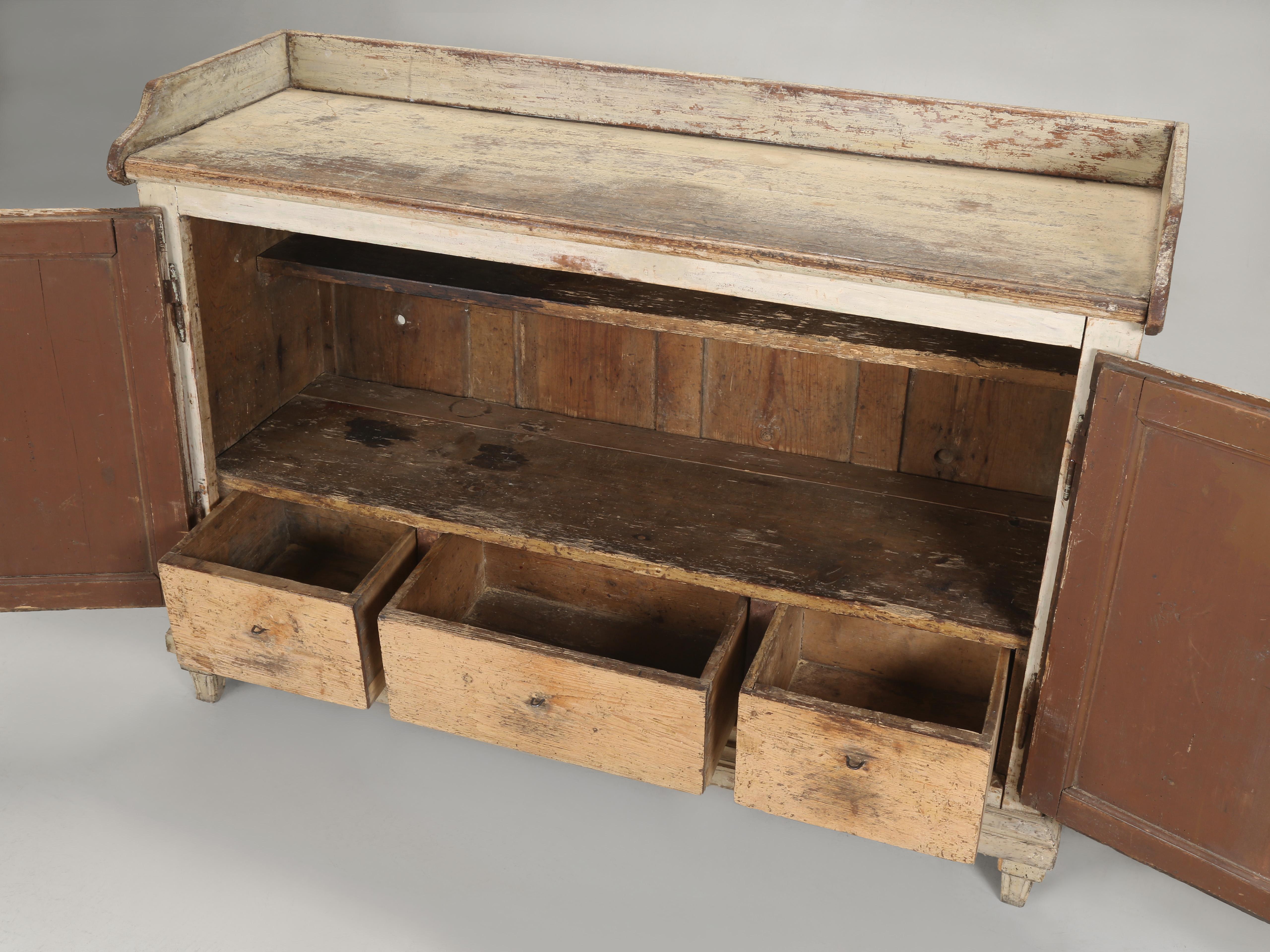 Antique Swedish Buffet late 1800's Original White Paint with (3) Drawers For Sale 6