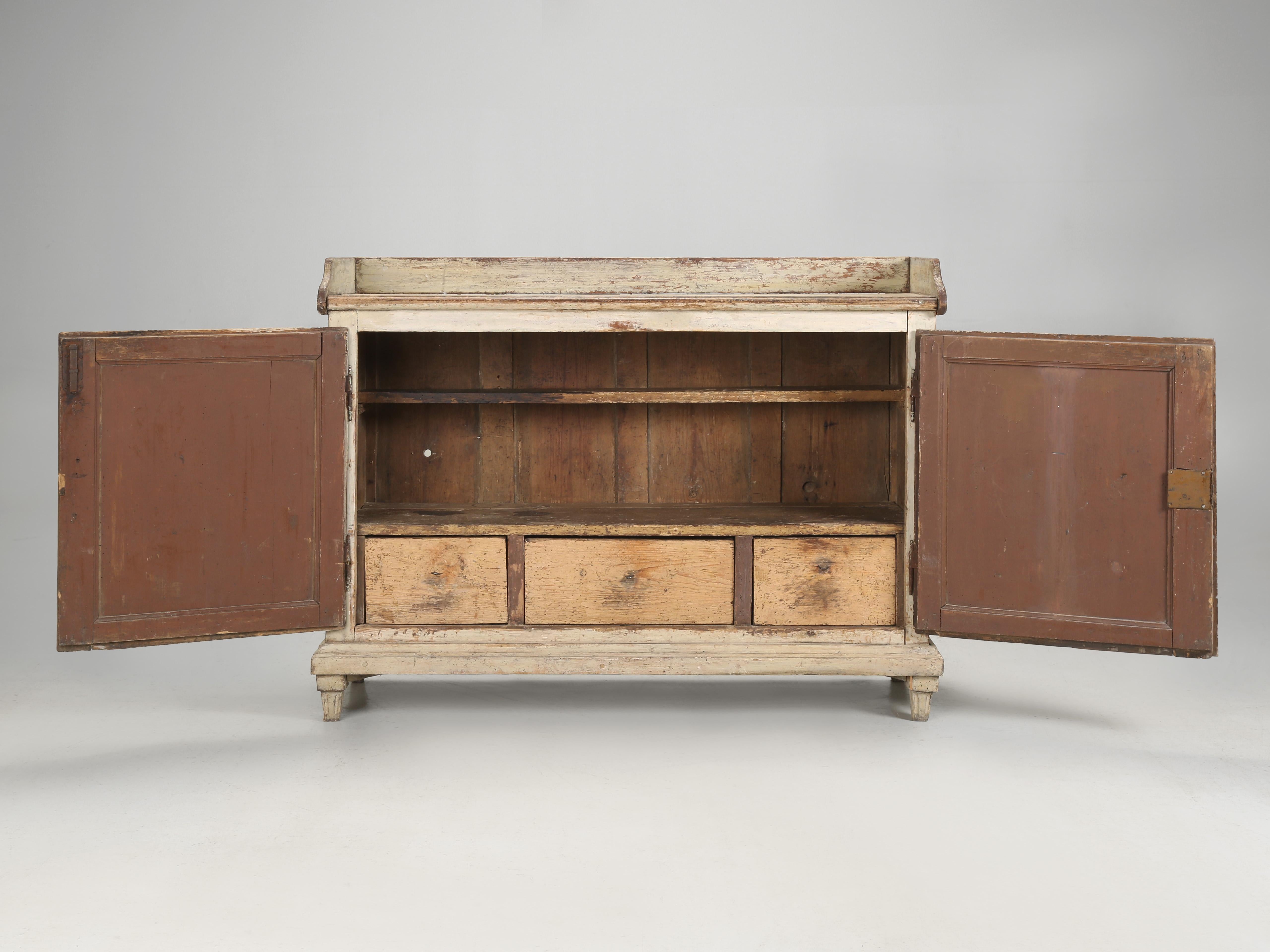 Antique Swedish Buffet late 1800's Original White Paint with (3) Drawers For Sale 8