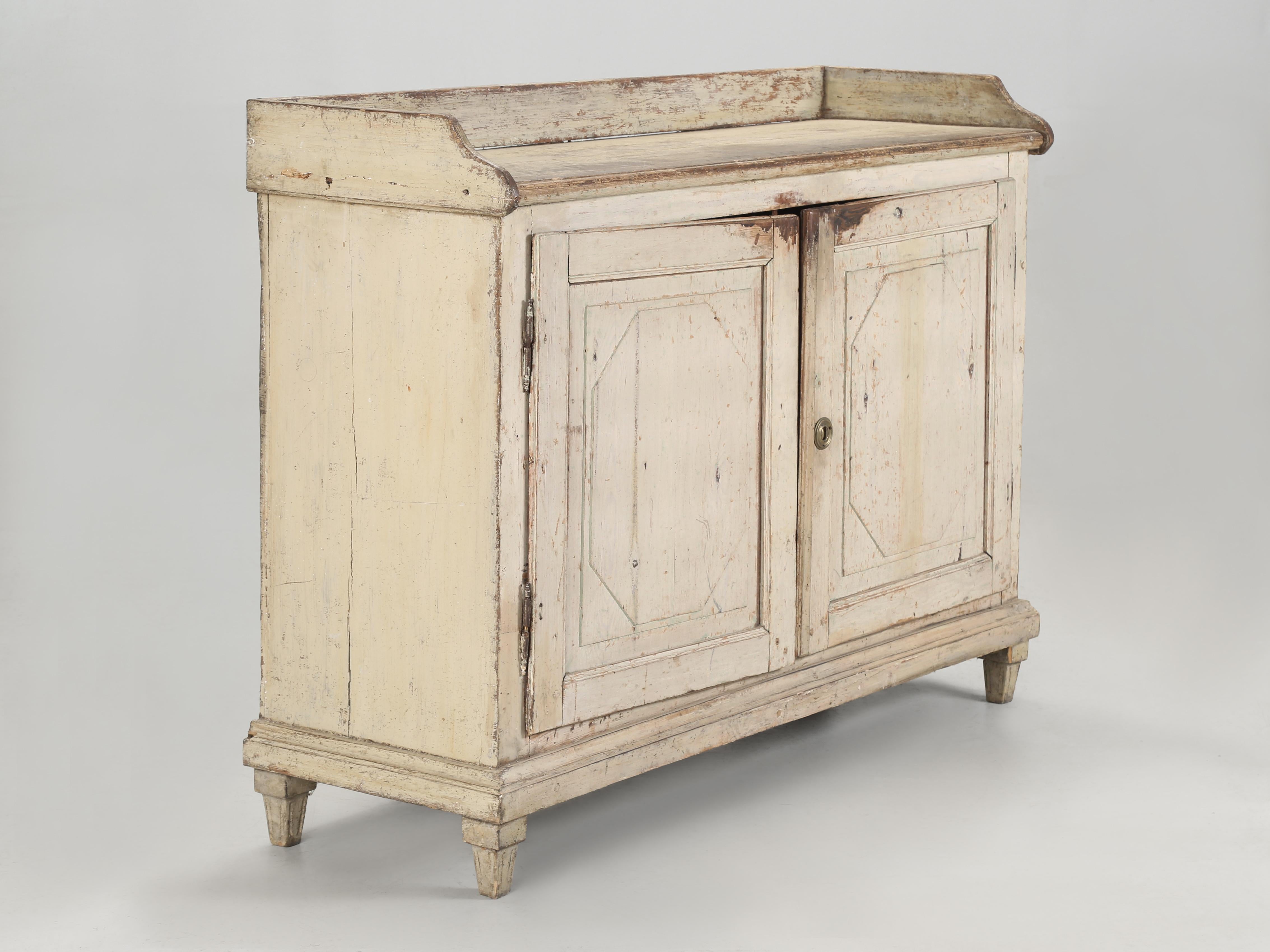 Gustavian Antique Swedish Buffet late 1800's Original White Paint with (3) Drawers For Sale