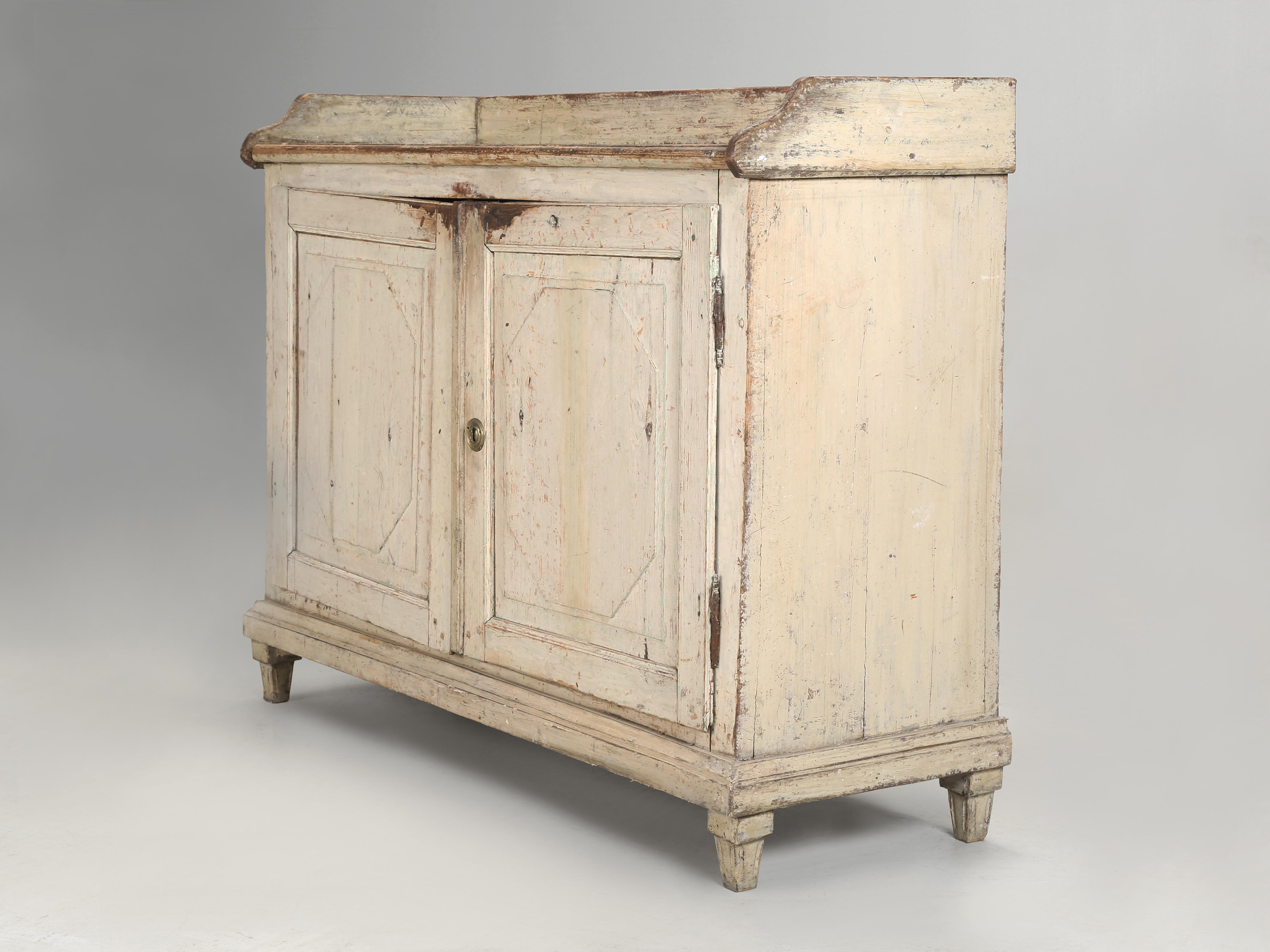 Hand-Crafted Antique Swedish Buffet late 1800's Original White Paint with (3) Drawers For Sale
