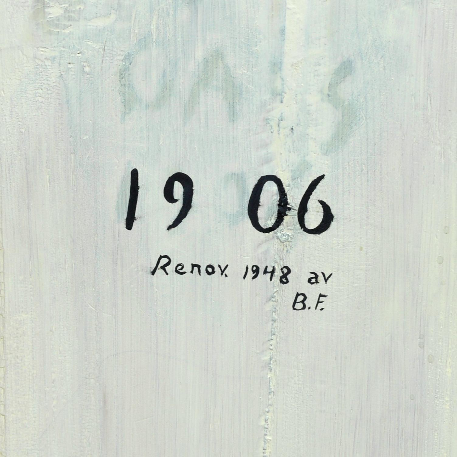 Début du 20ème siècle Ancienne armoire suédoise avec peinture folklorique bleu-vert, datée de 1906 en vente